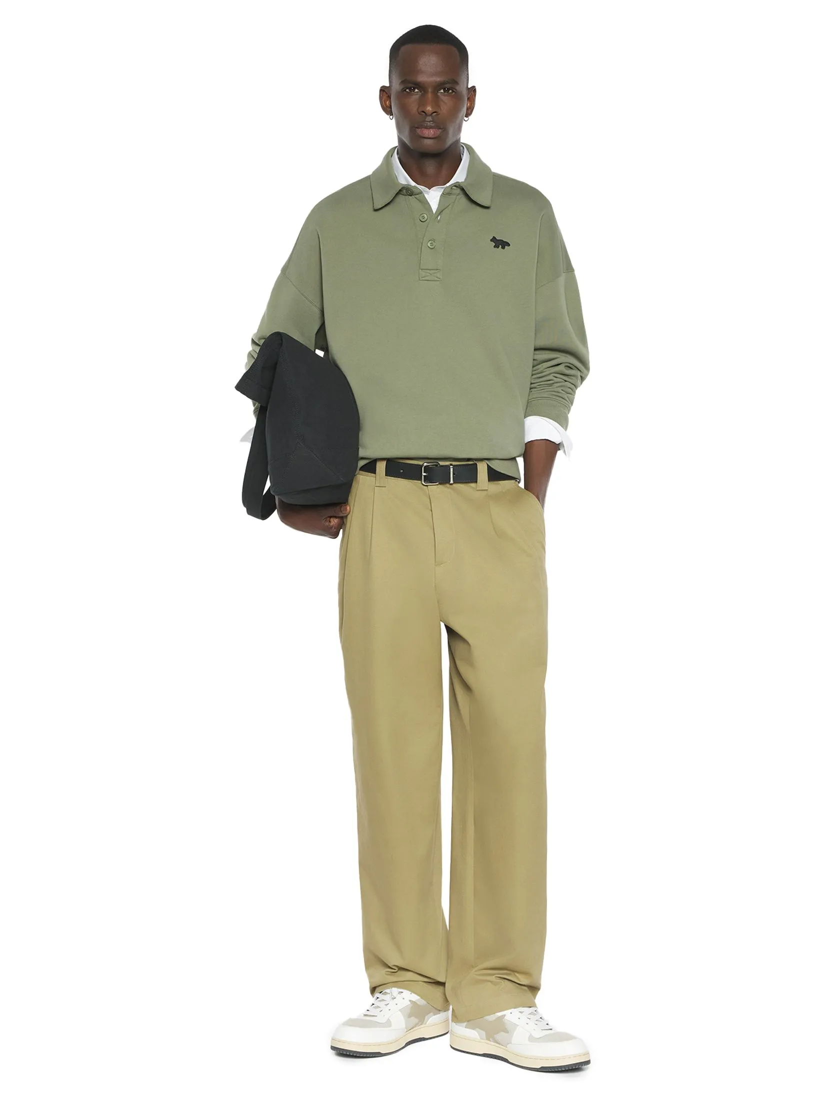 MAISON KITSUNÉ Men Polo Sweatshirt Profile Fox Oversize Dark Khaki
