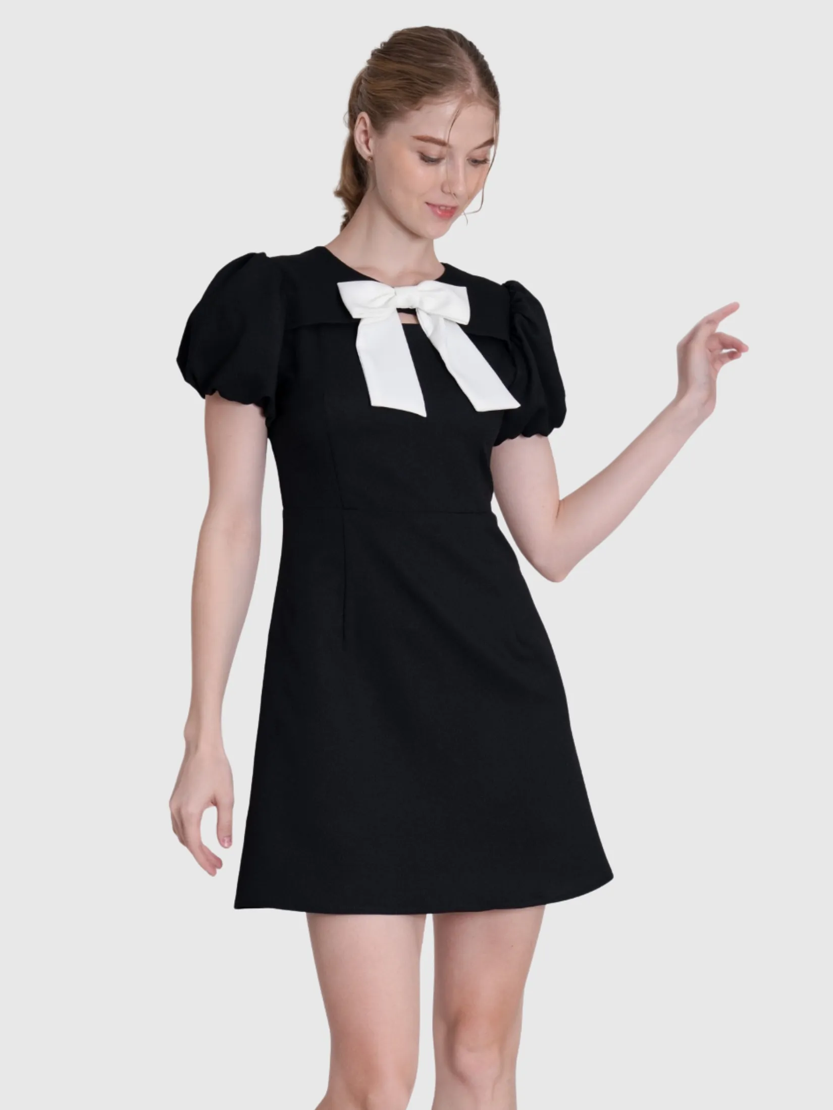 AMILA Women Dress Short Sleeves Moss Crepe Black