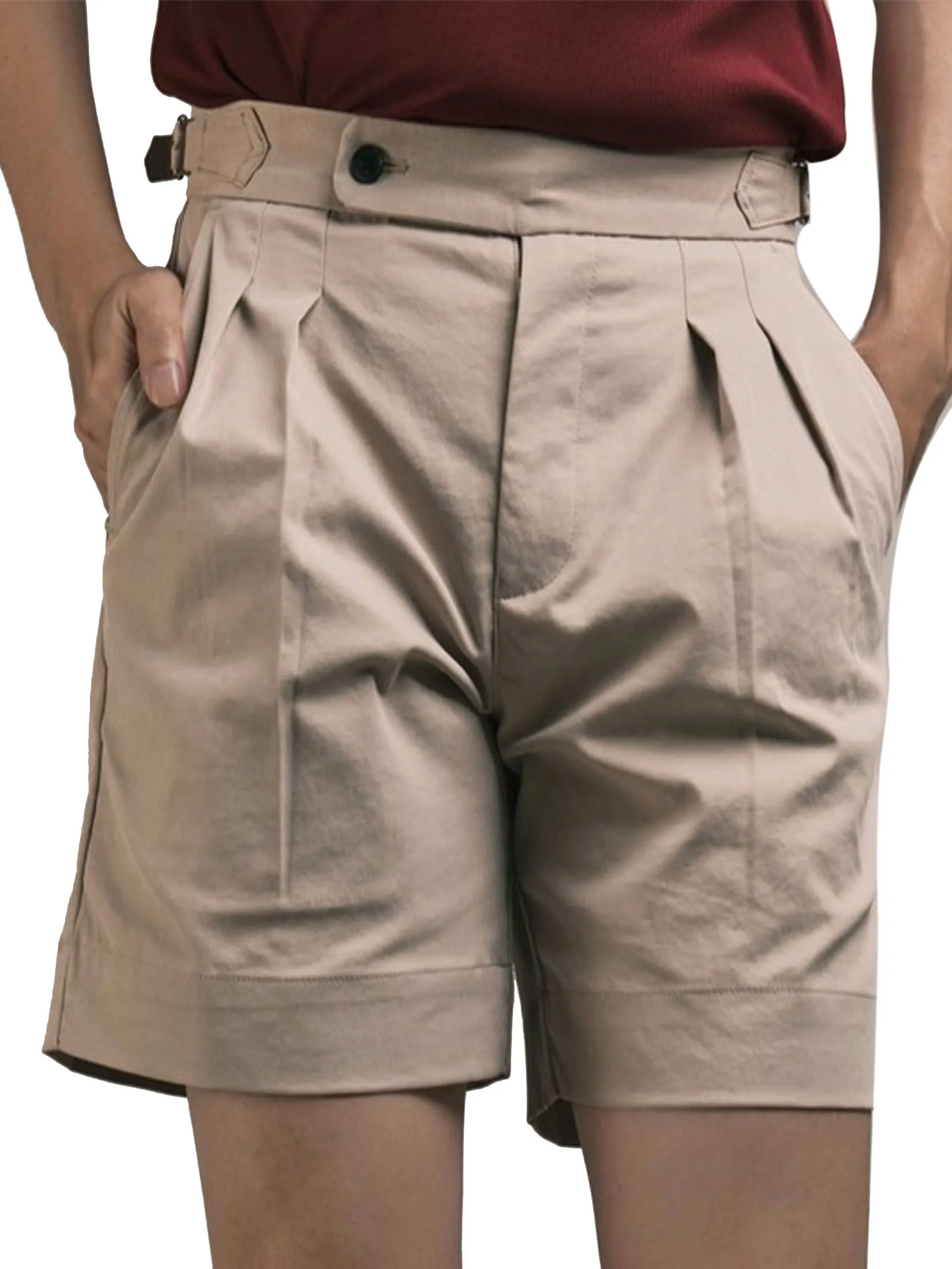 ERA-WON Men's short pant Double belts Classic Shorts Beige Size - 30 EU