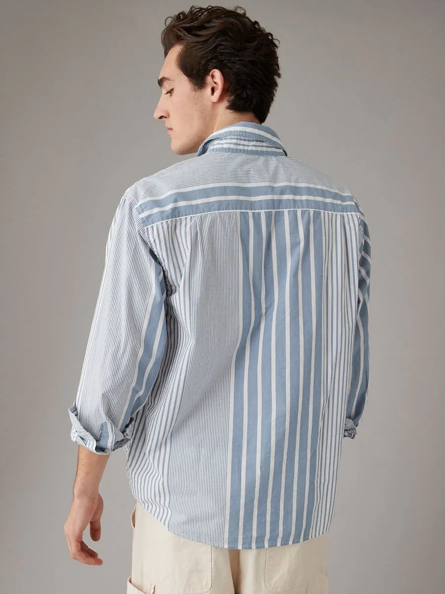 AMERICAN EAGLE MEN SADE STRIPE OVERSIZED CSC POPLIN SHIRT 406 HORIZON SKY