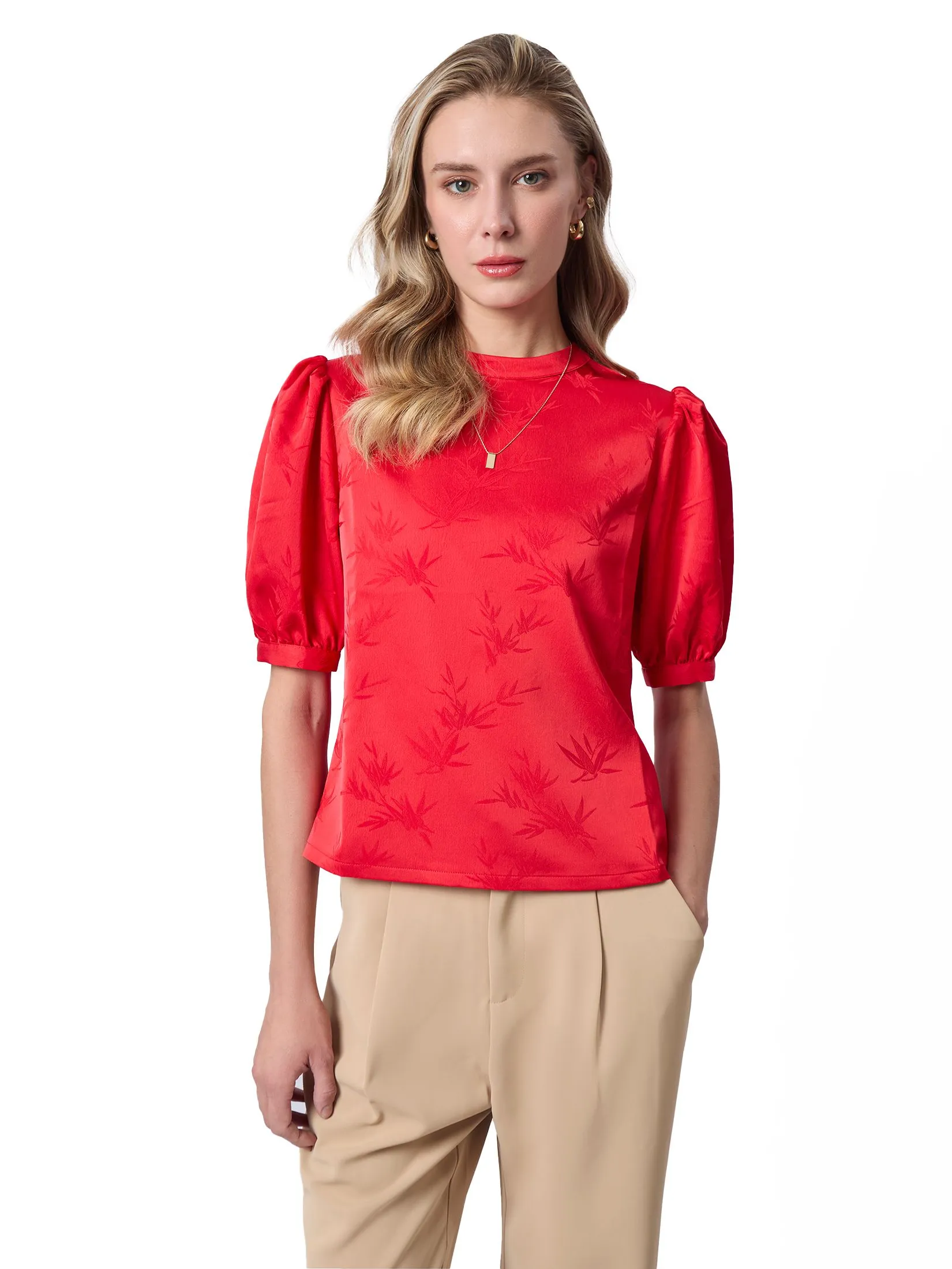 ESPADA Oriental Floral Blouse Women Red Size - L