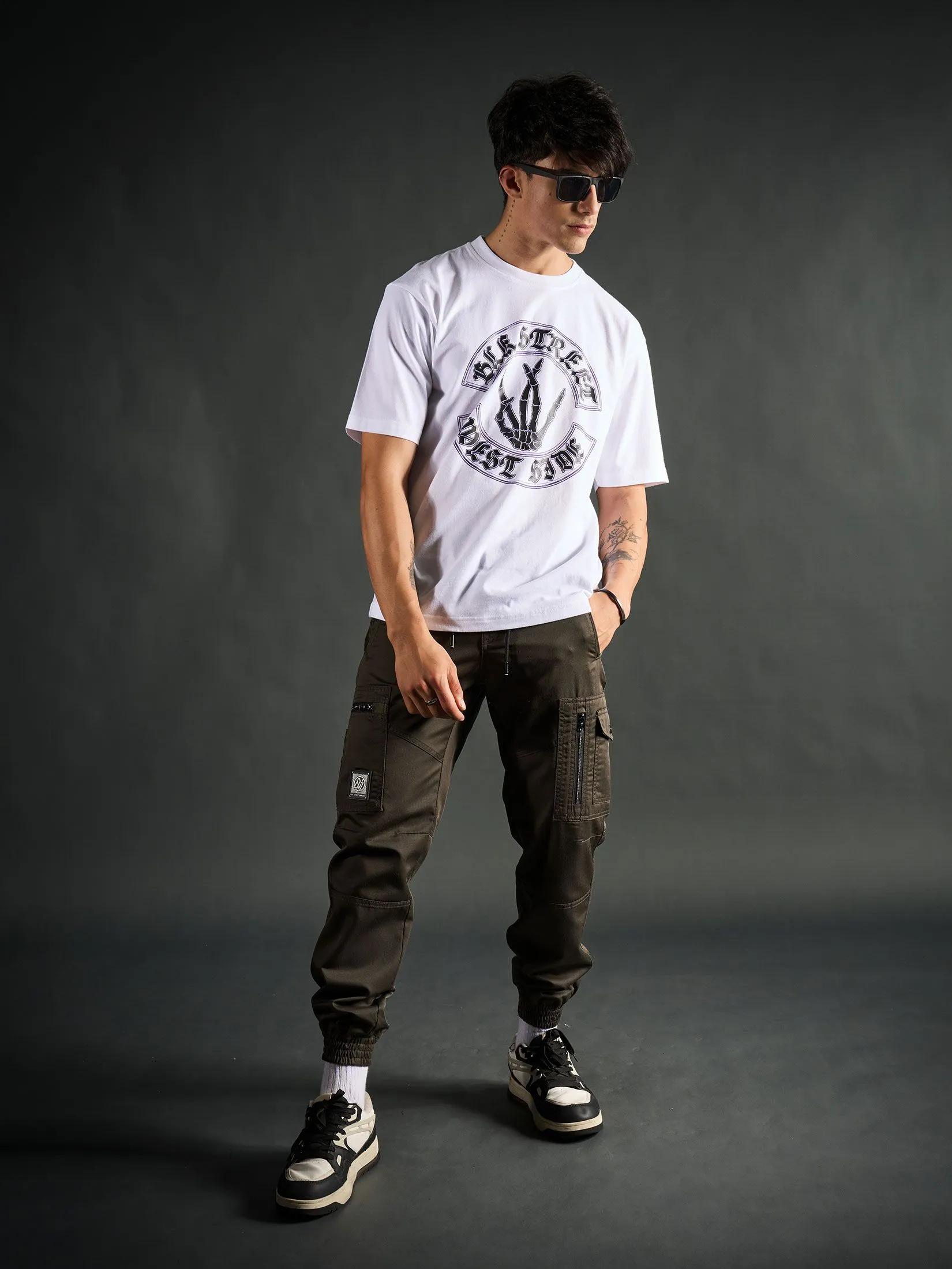 DAVIE JONES Men's T-Shirt Graphic Print Oversized Fit White