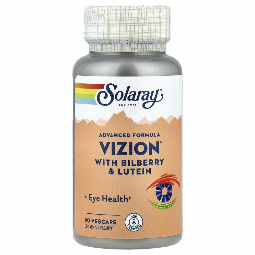 Solaray, Advanced Formula Vizion с голубикой и лютеином, 90 вегетарианских капсул