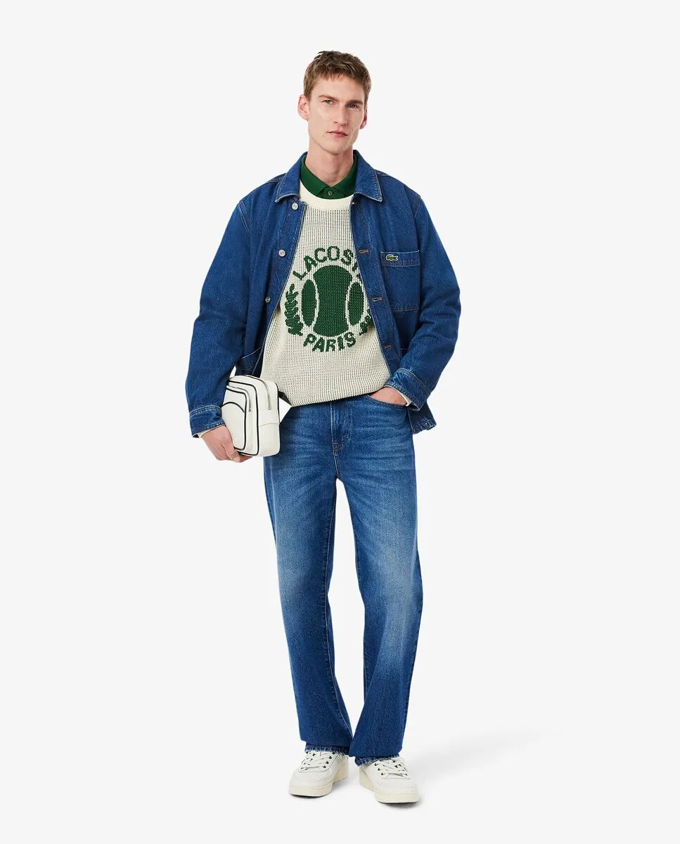 LACOSTE Oversized Cotton Denim Overshirt Jacket Blue