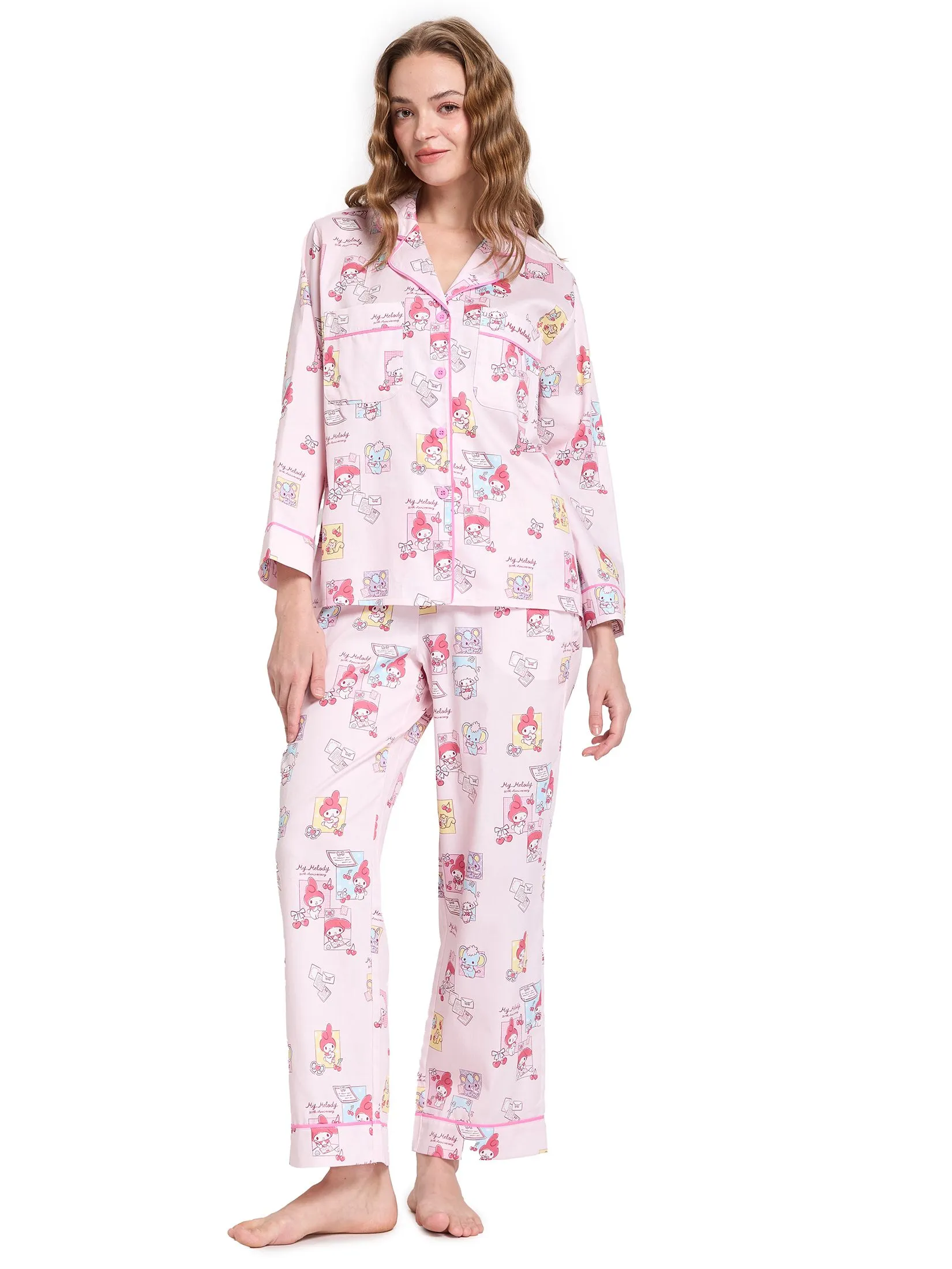 SANRIO Women Pyjamas Shirt Long Sleeves + Pants 50th Sweet Memories My Melody Pink