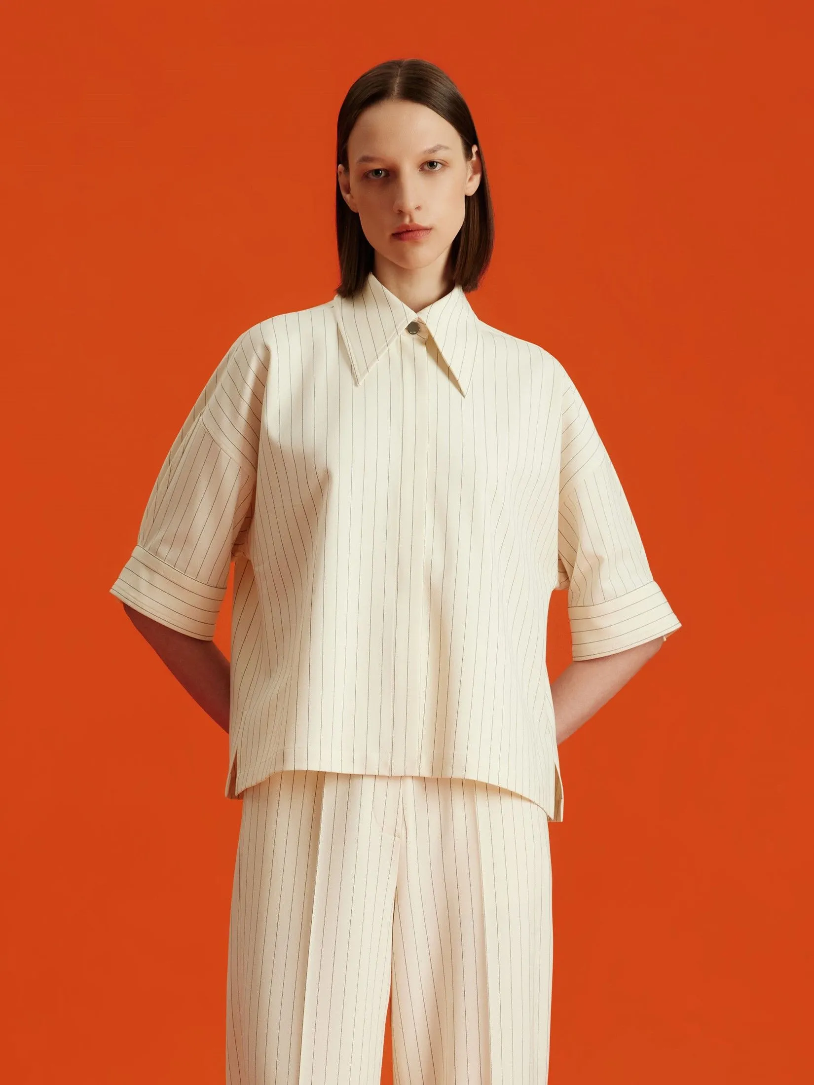 ASAVA (AW24) Pinstriped Women Cropped Shirt Ivory