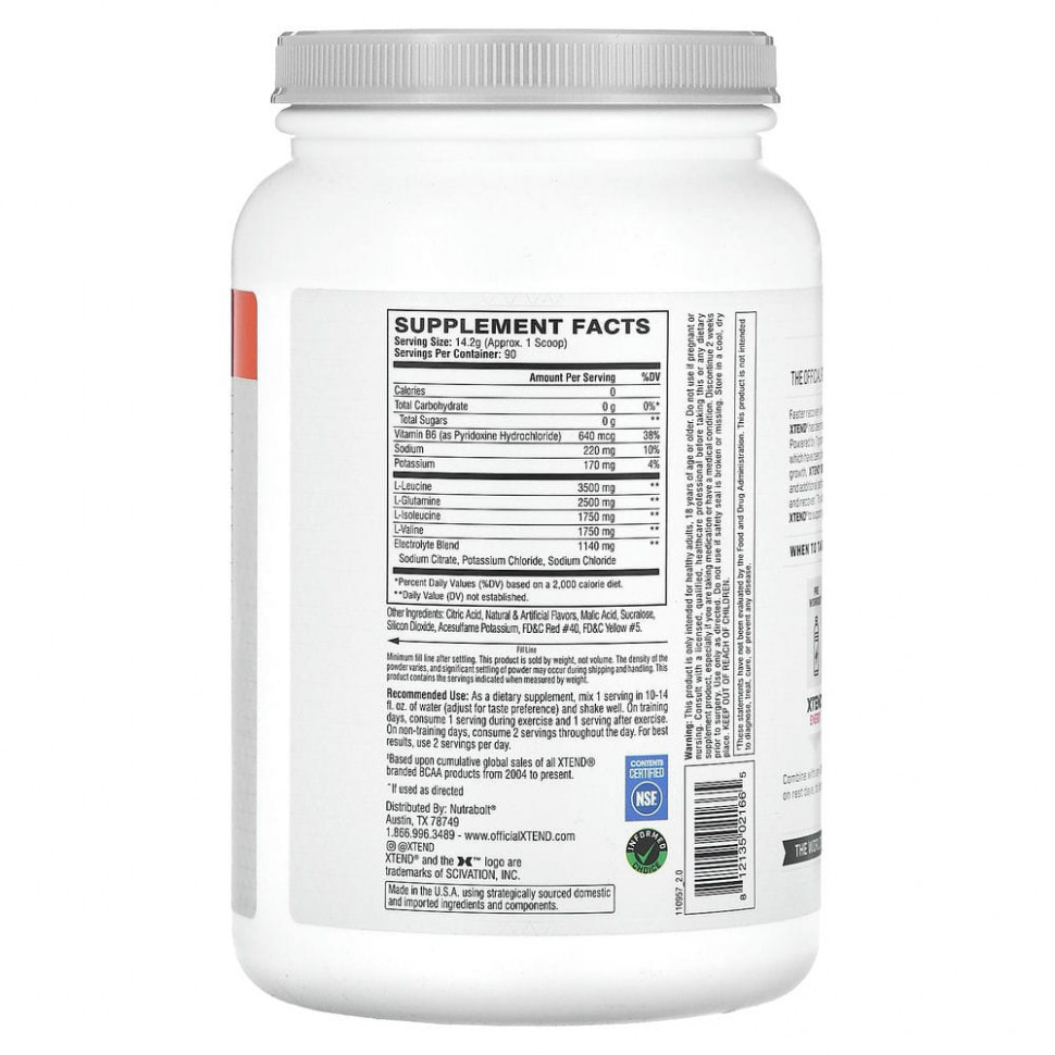 Xtend, The Original, 7 г аминокислот с разветвленными цепями, со вкусом итальянского красного апельсина, 1,31 кг (2,88 фунта)