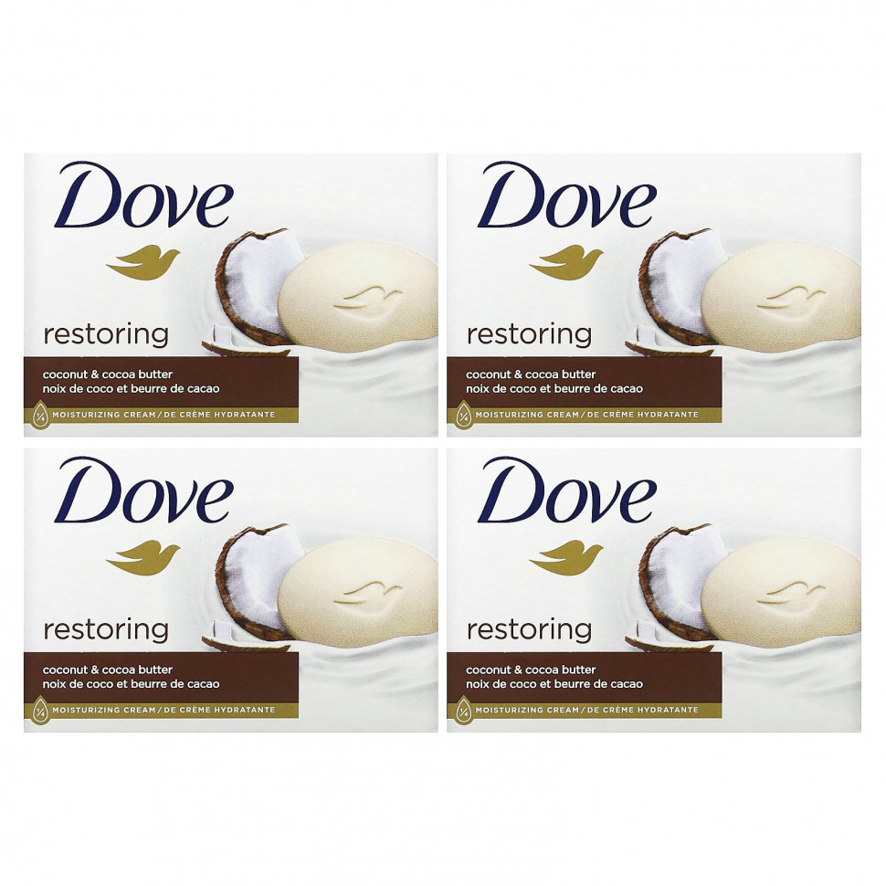 Dove, Косметическое мыло Purely Pampering, аромат «Кокосовое молоко и лепестки жасмина», 4 шт. по 113 г