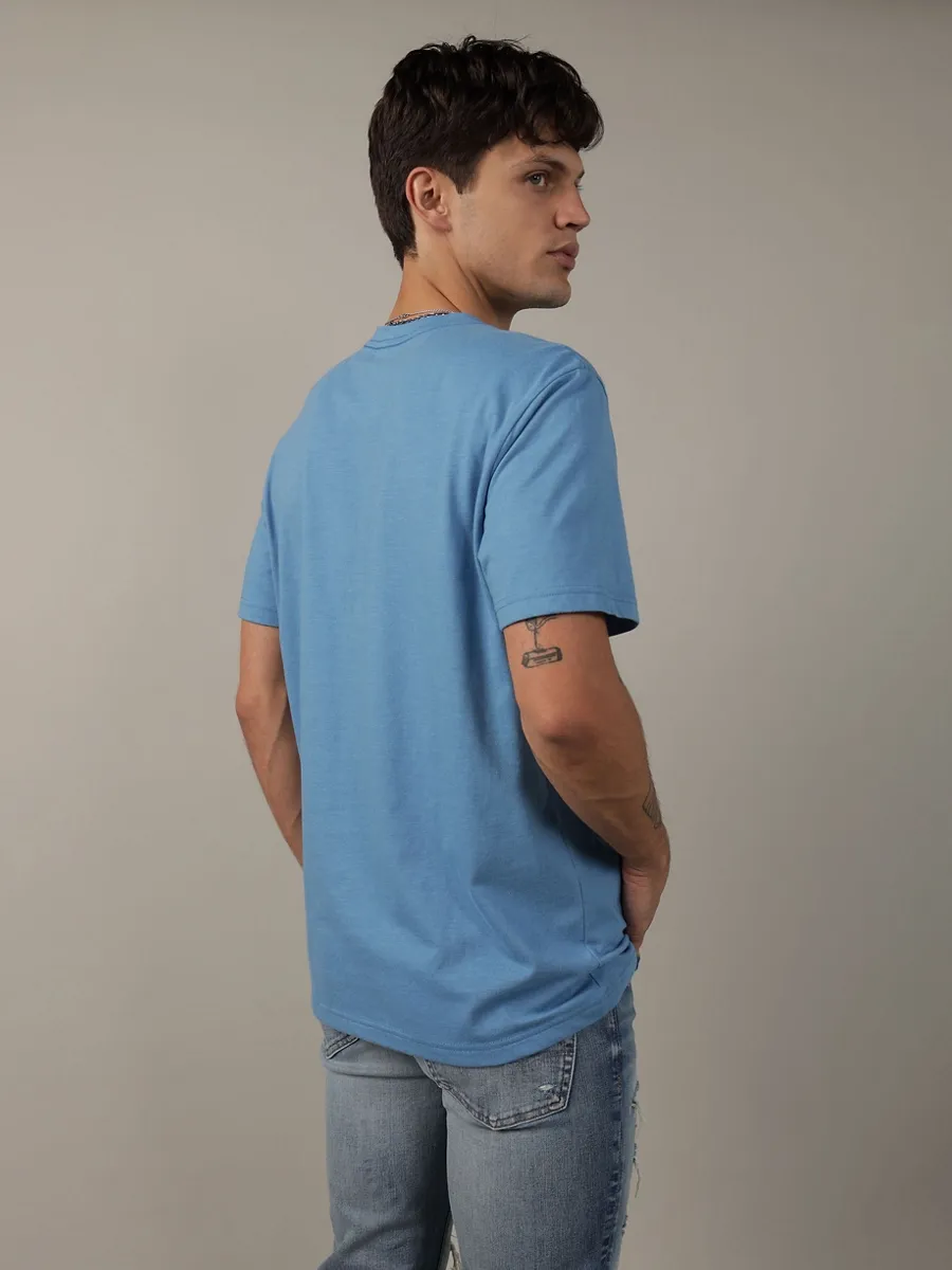 AMERICAN EAGLE MEN G SS CORE BRAND SET IN TEE- CVC FAUX HTHR + SERIOUSLY SOFT WASH 417 MARBLED BLUE