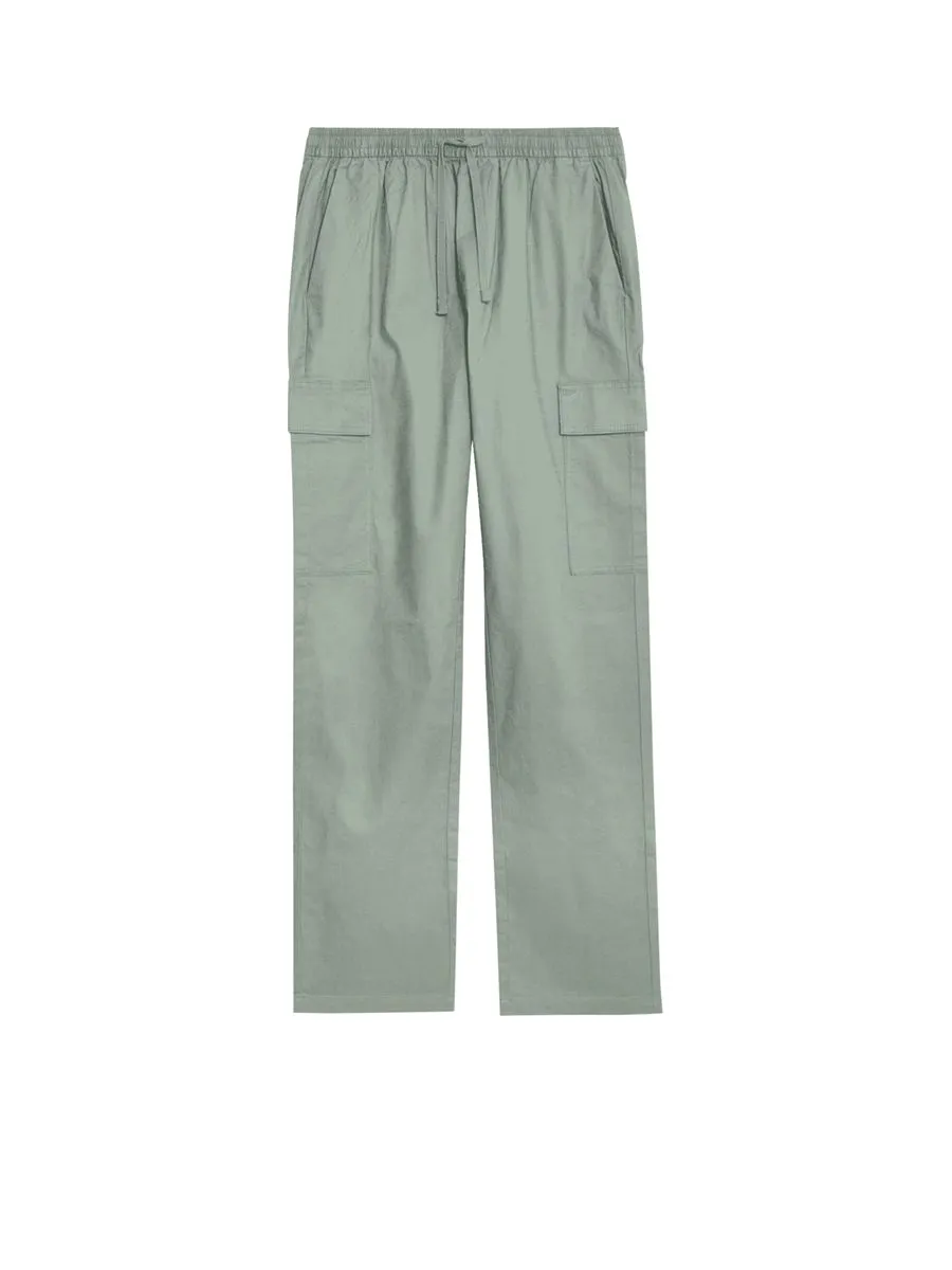MARKS & SPENCER Men Cargo Trousers Linen Rich Elasticated Waist B8_Sage