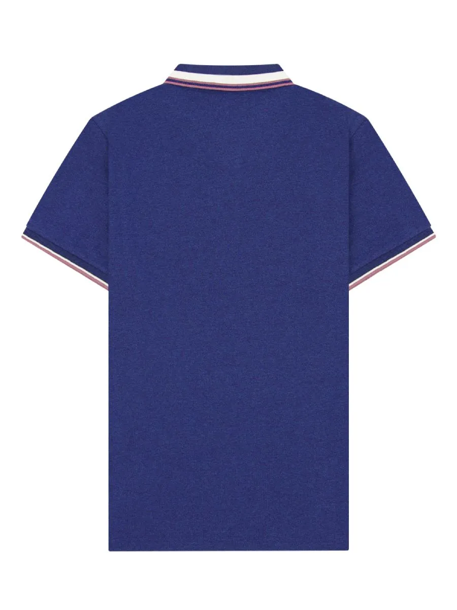 GIORDANO Men's Signature Pique Embroidery Solid Polo Melange Key Largo Blue