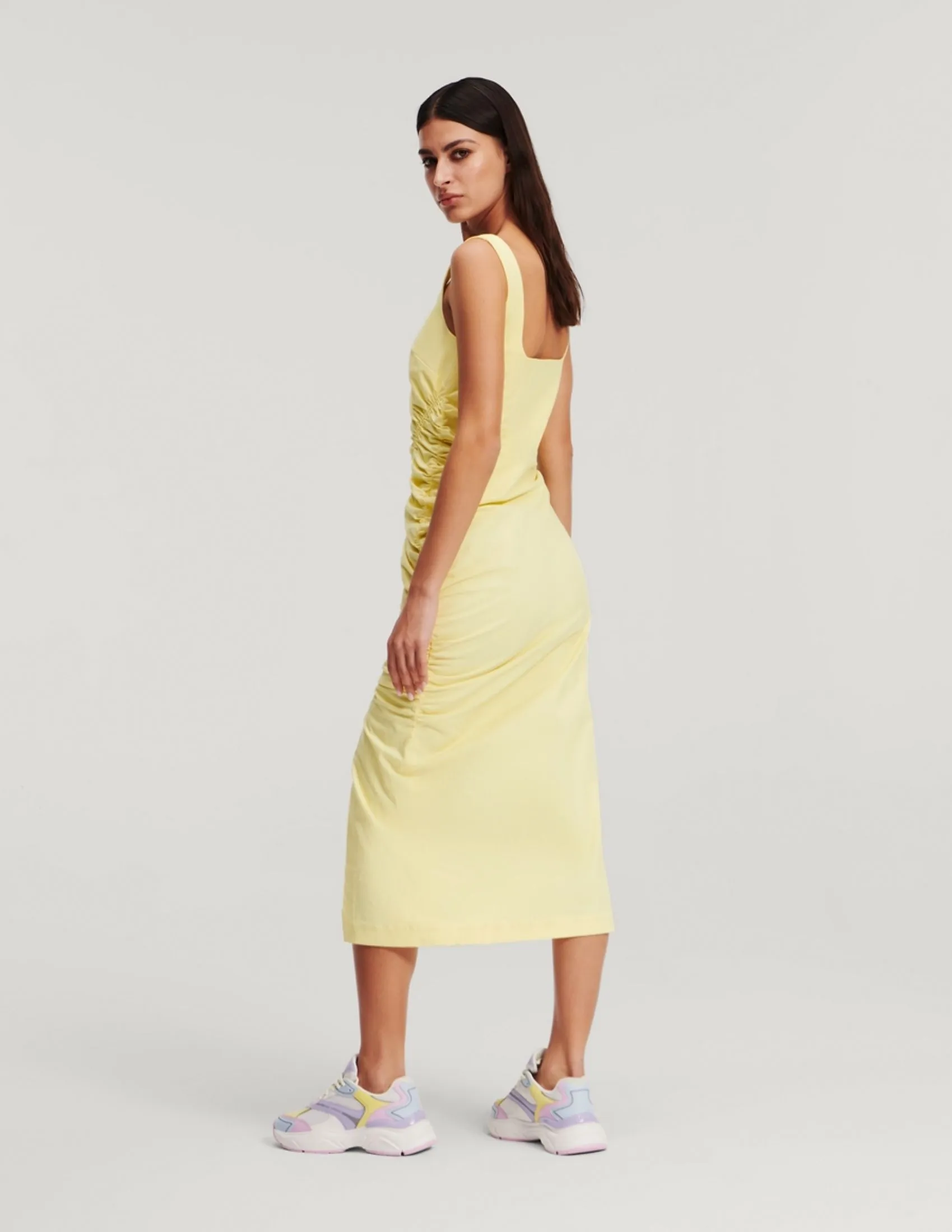 KARL LAGERFELD RTW-1 GATHERED STRETCH WOMEN DRESS ELFIN YELLOW