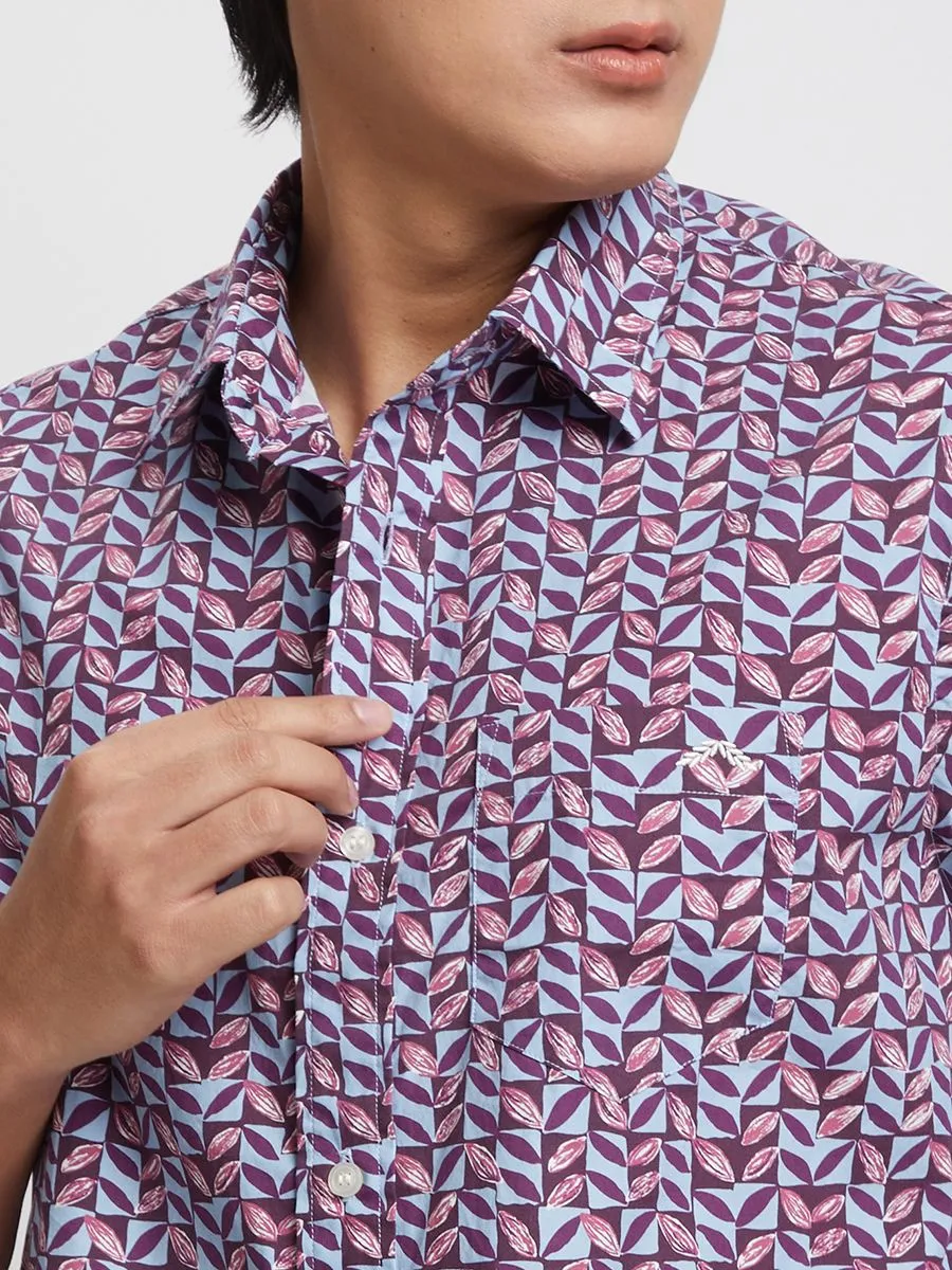 ALUMNUS Men Shirt Short Sleeves Printed Burgundy