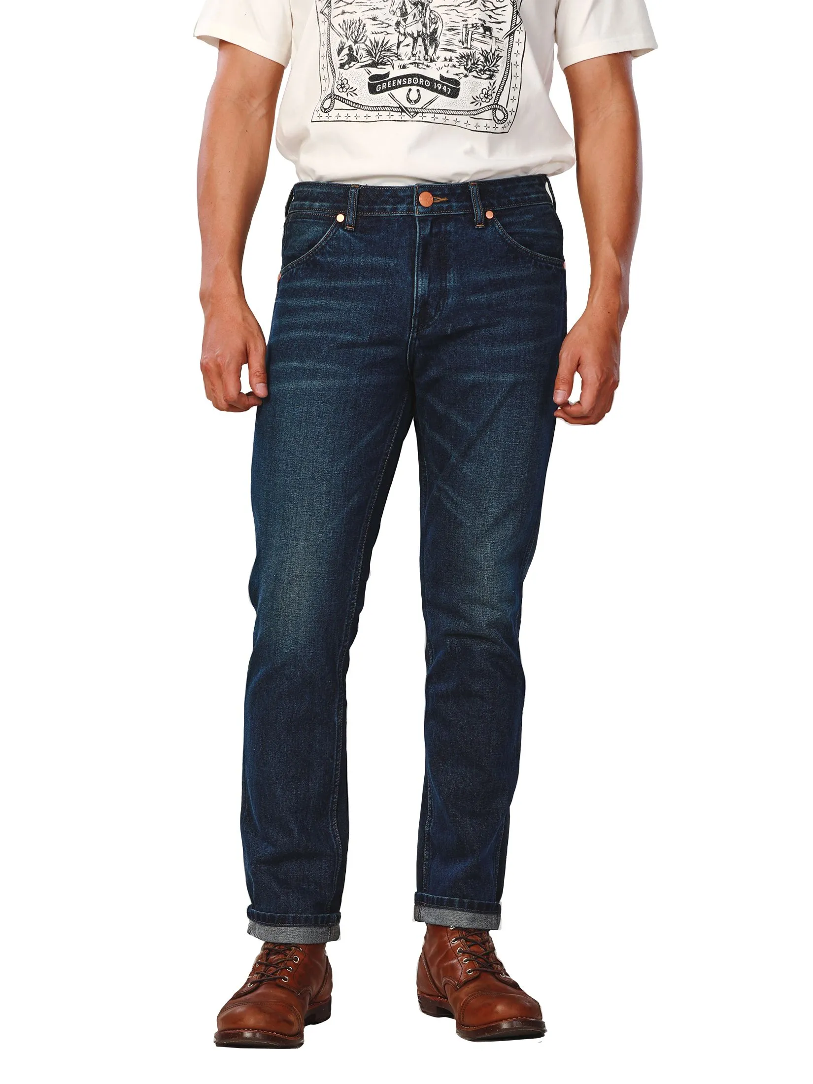 WRANGLER Men's Jeans Everyday with Wrangler Collection Mid Greensboro Fit Mid Indigo Size - 29 EU