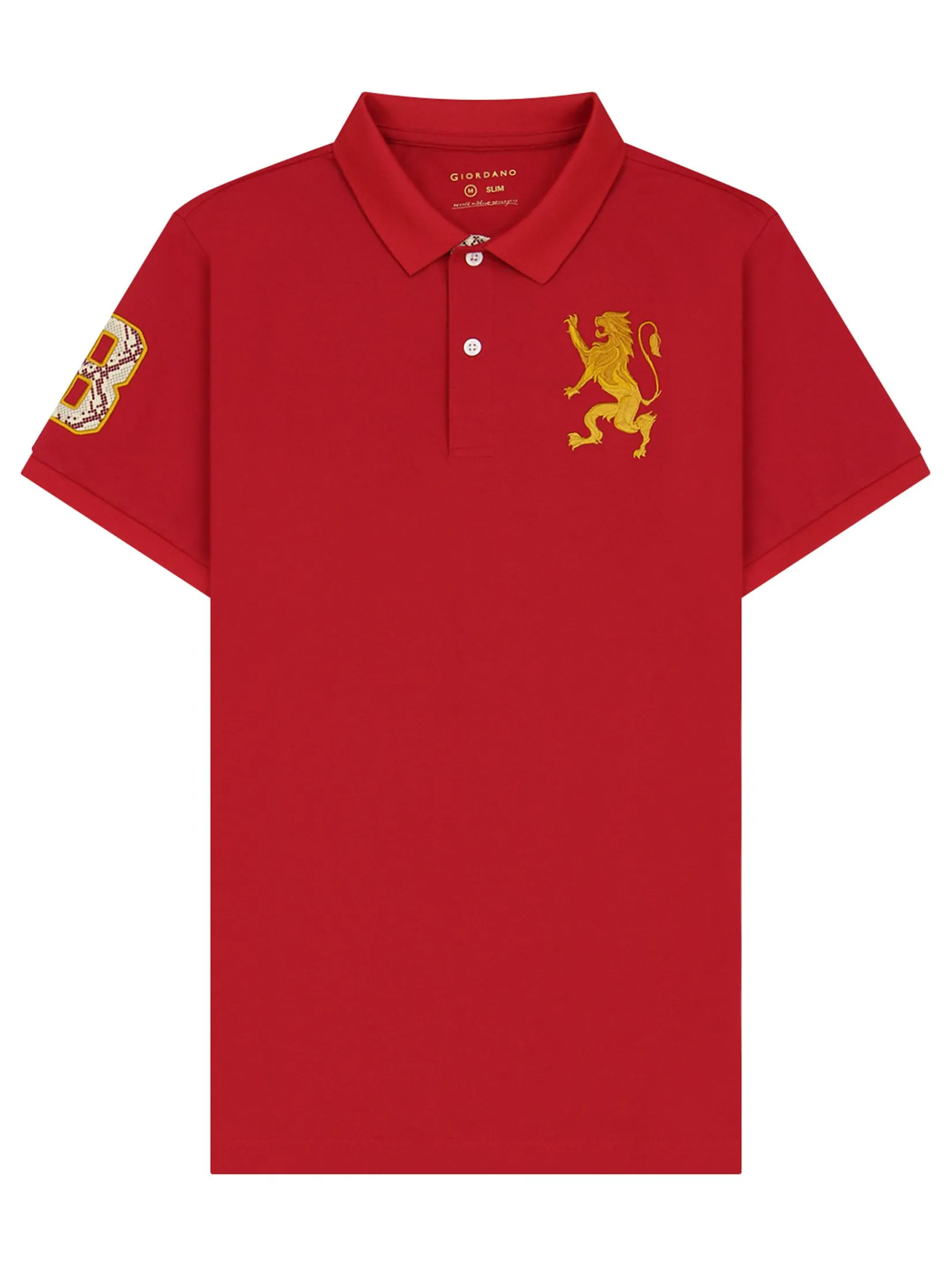 GIORDANO Men's Slim Embroidery Bold Polo (3D Lion)  Haute Red