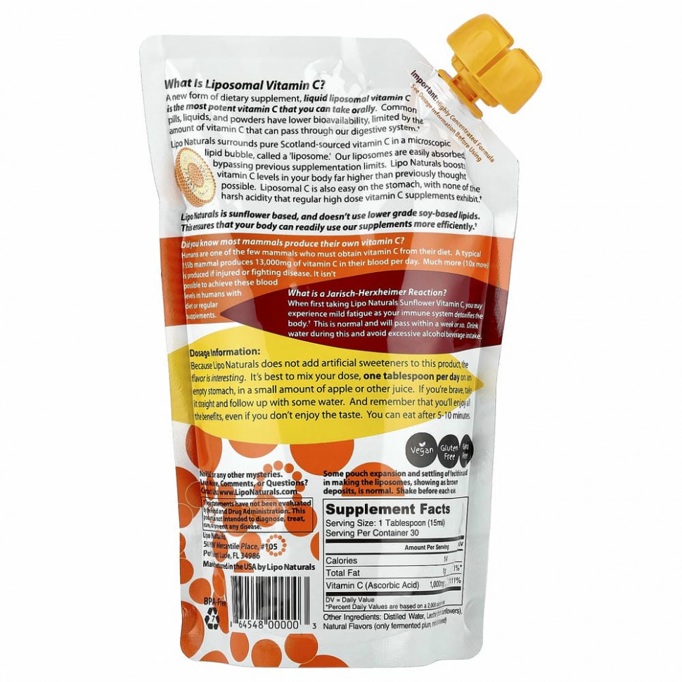 Lipo Naturals, Липосомальный витамин C из подсолнечника, 443 мл (15 унций)