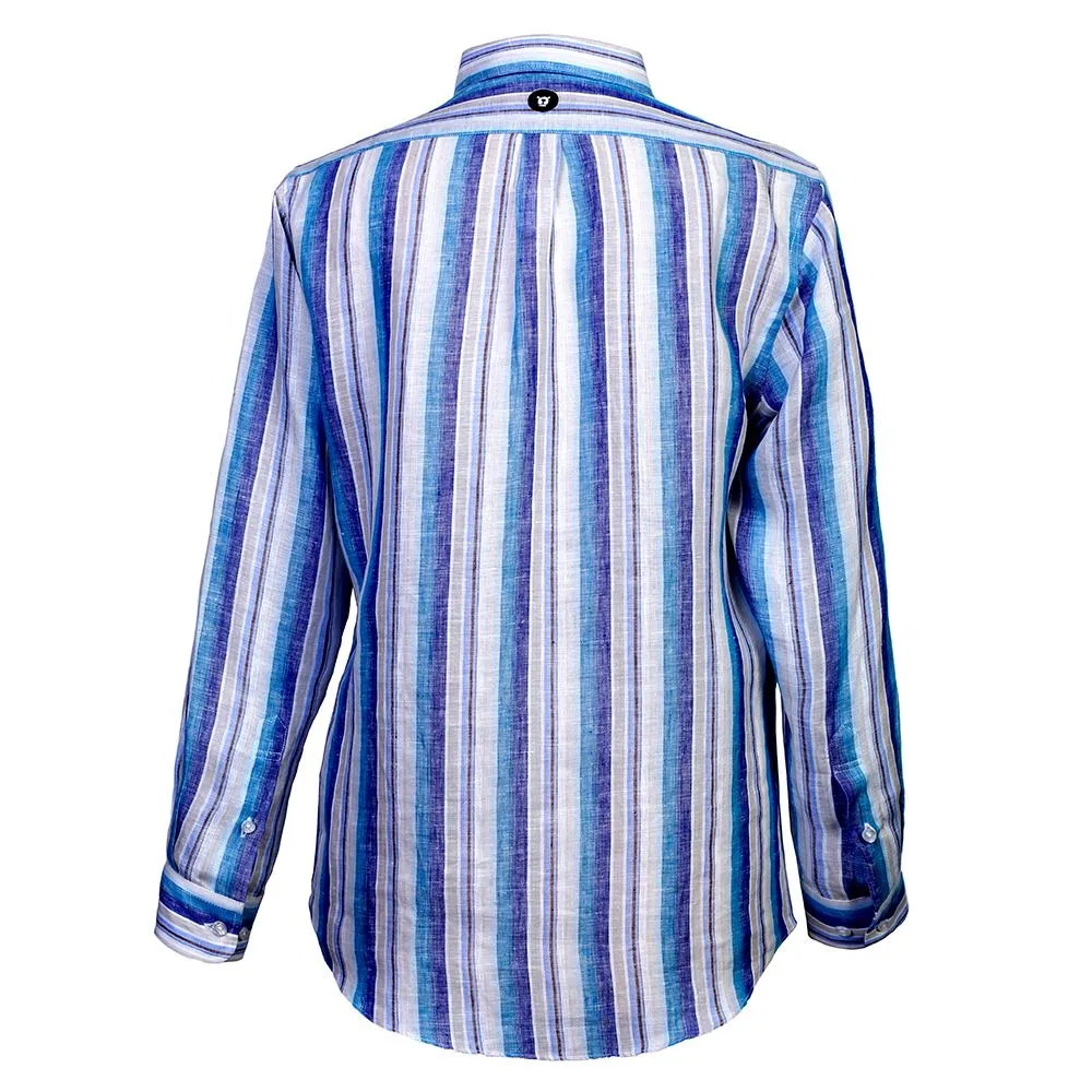 BROWNE & CO. Blue Stripe Linen Long Sleeves Shirt