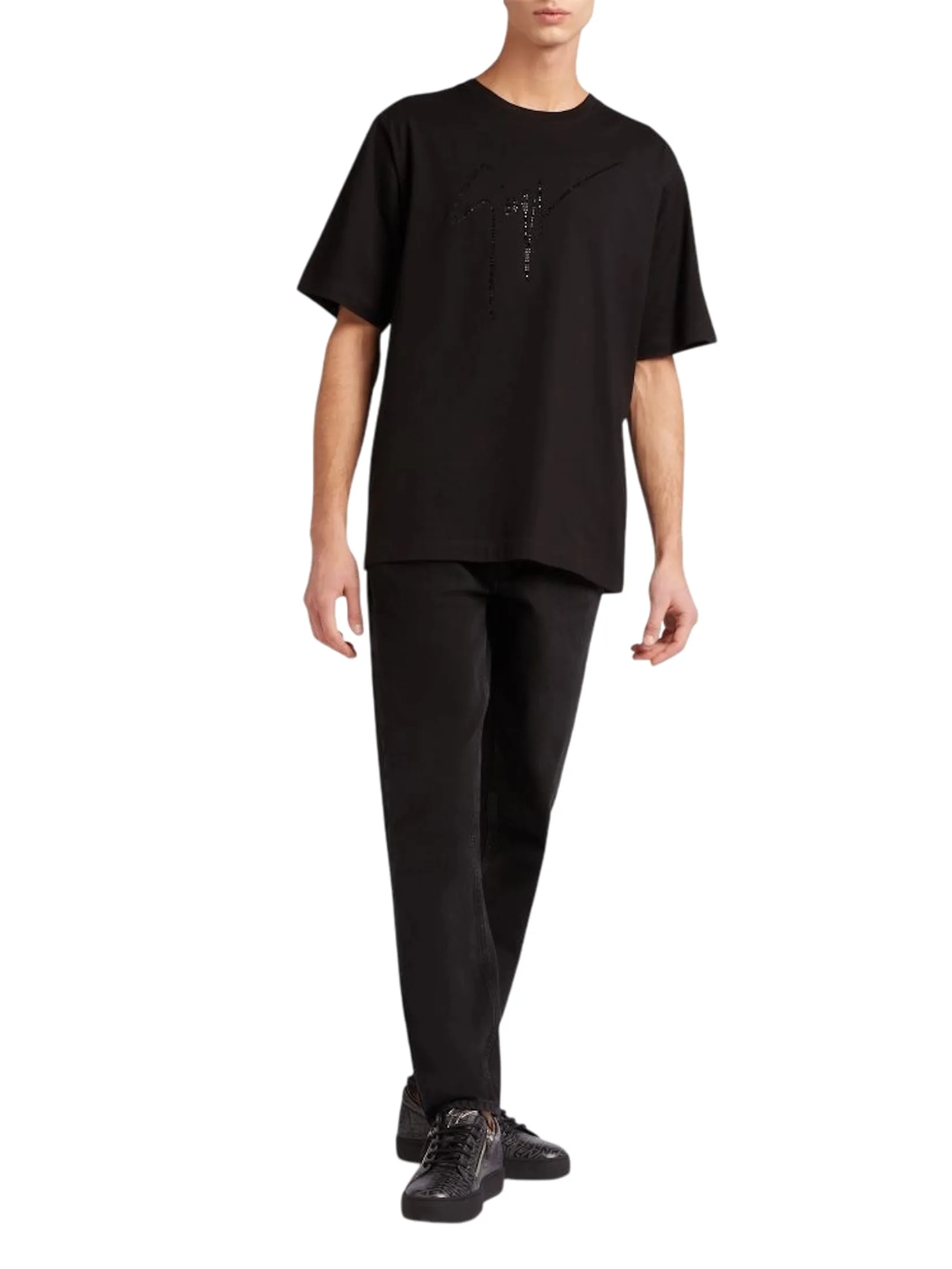 GIUSEPPE ZANOTTI MEN THE T-SHIRT LR-23 NERO-BLACK RHINESTONE