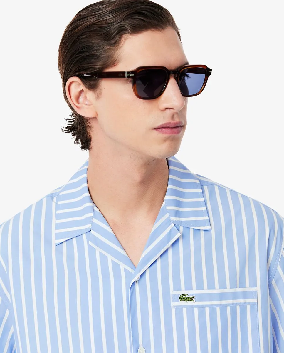 LACOSTE Relaxed Fit Striped Short Sleeved Shirt Blue