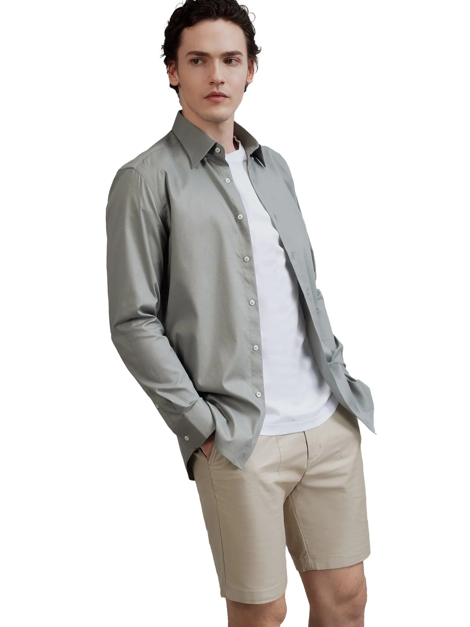 G2000 Men Clothing Non-Iron Cotton Blend Texture Shirt  Smart Fit - Green Size - 10 EU