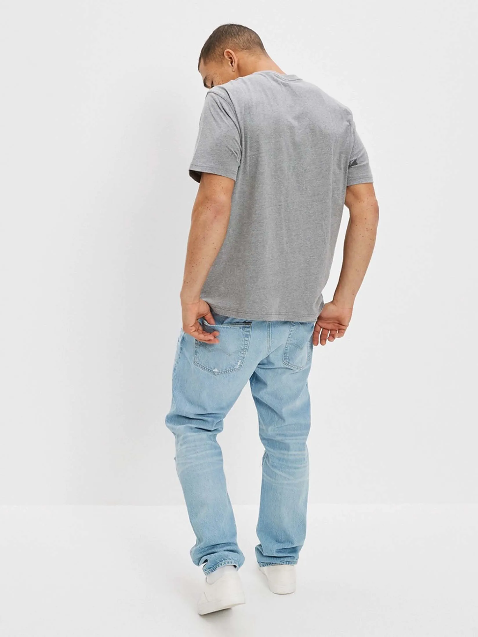 AMERICAN EAGLE MEN G MFO SS SET IN TEE- PC DYE + SERIOUSLY SOFT WASH 006 HEATHER GRAY