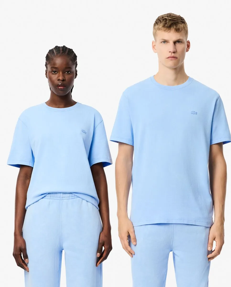 LACOSTE Washed Effect Heavy Cotton T-shirt Blue Size - L