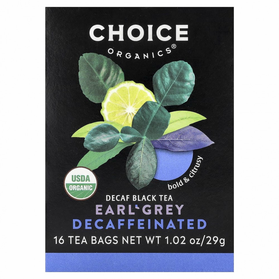 Choice Organic Teas, Black Tea, Organic Decaffeinated Earl Grey, Decaf, 16 Tea Bags, 1.12 oz (32 g)