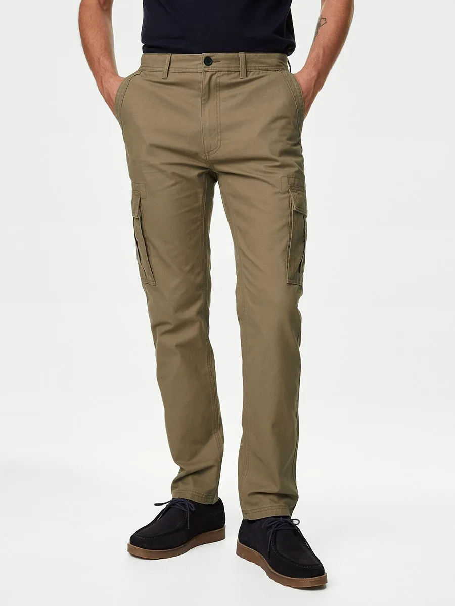 MARKS & SPENCER Men Cargo Trousers Tapered Fit Pure Cotton