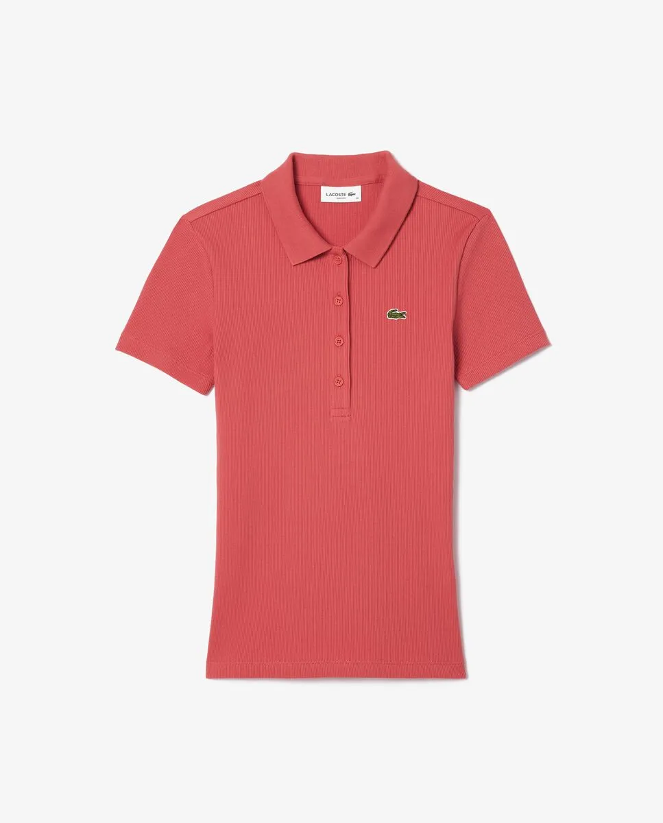 LACOSTE L.12.D Slim Fit Ribbed Cotton Polo Shirt Pink