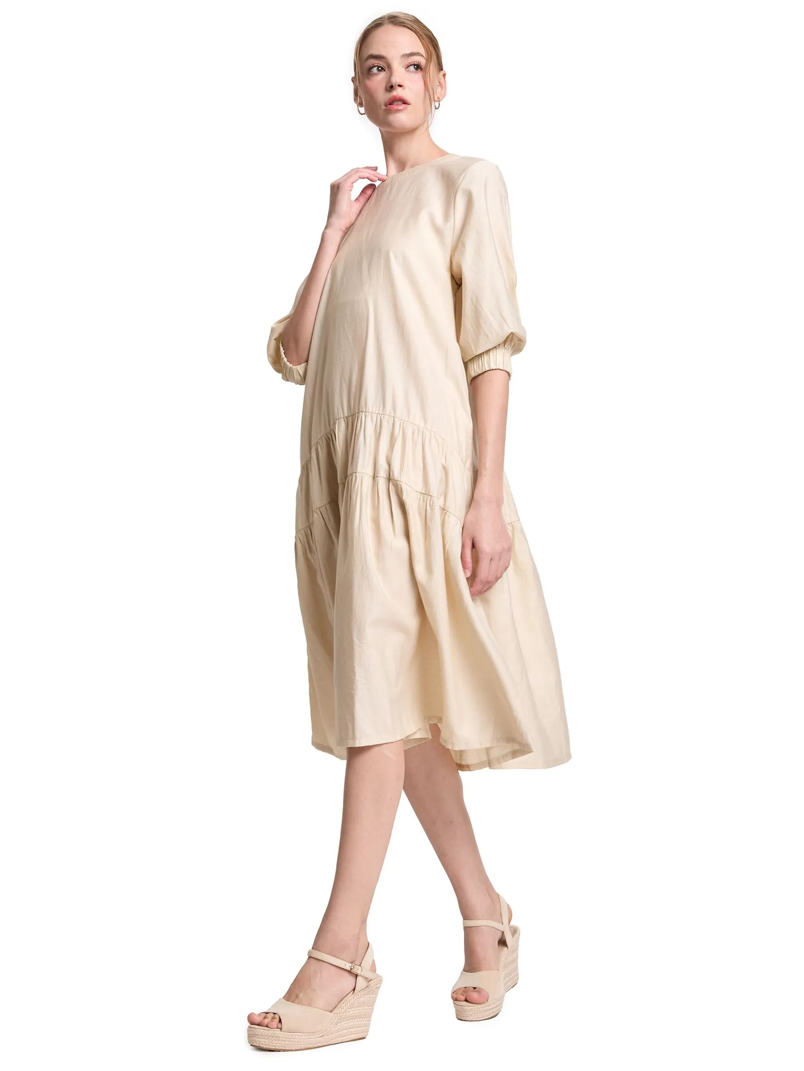 EASY PIECES Women Dress Short Sleeves Round Neckline Solf Silhouette