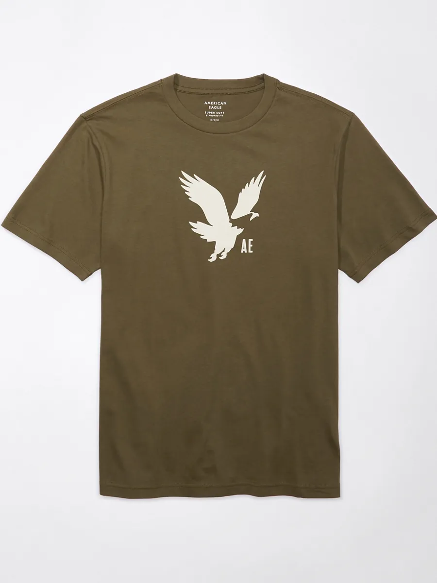 AMERICAN EAGLE MEN G SS CORE BRAND SET IN TEE- PC DYE + SERIOUSLY SOFT WASH 309 OLIVE