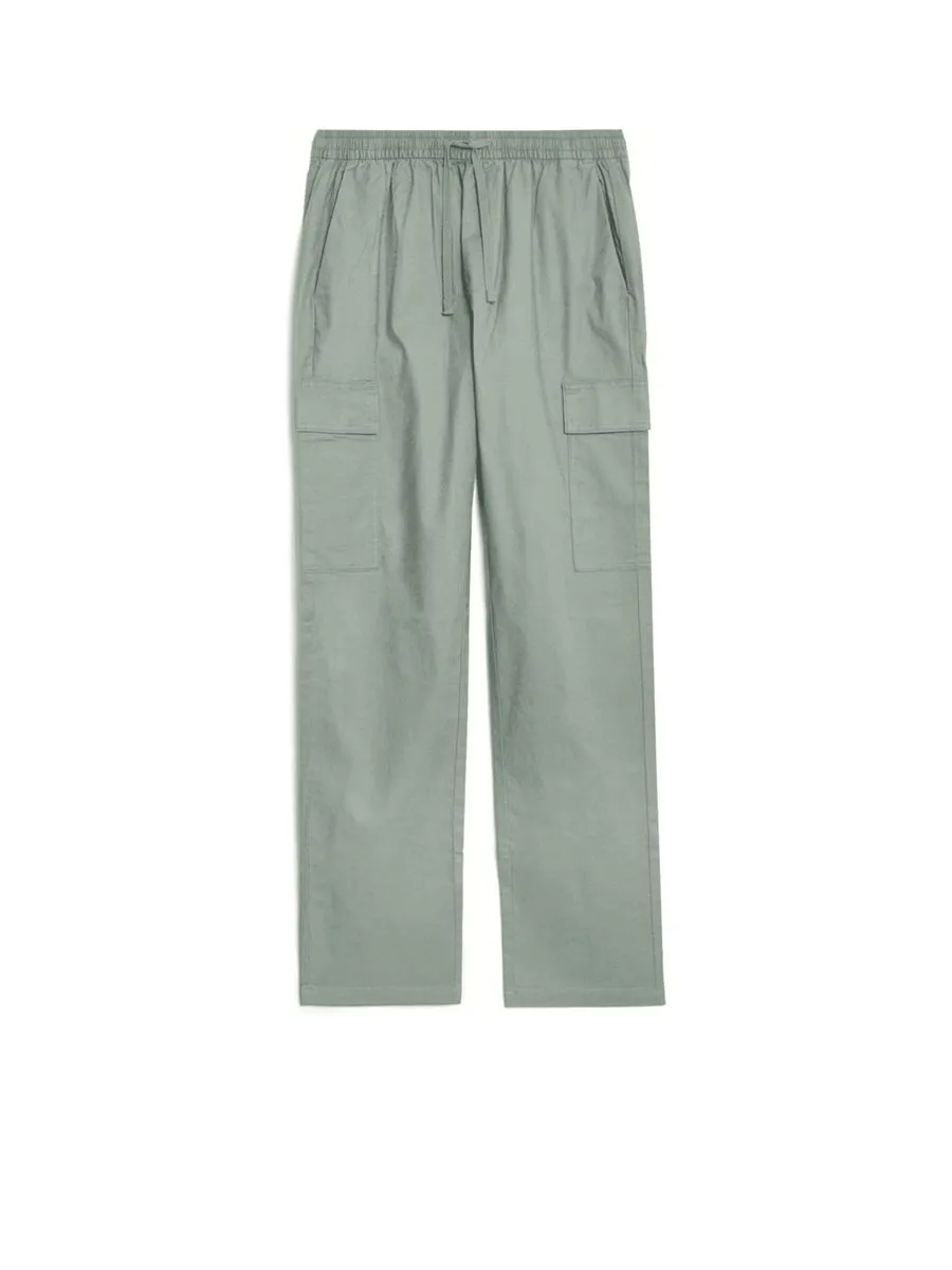 MARKS & SPENCER Men Cargo Trousers Linen Rich Elasticated Waist B8_Sage
