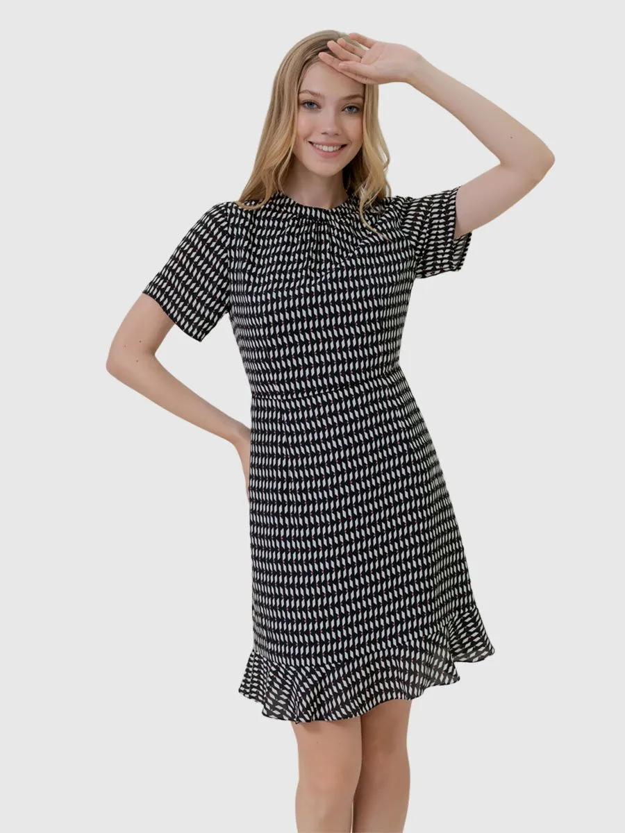 AMILA Women Dress Dobby Printed Black