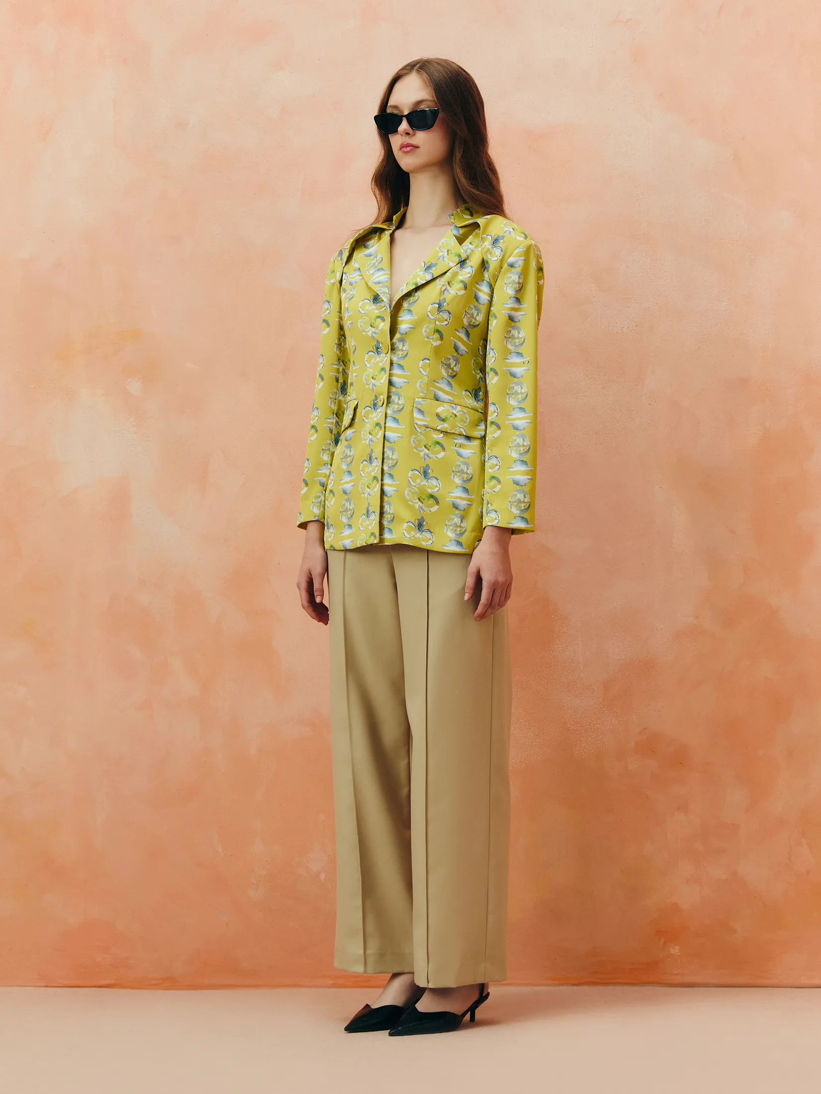 SHAKA Woman Blouse Printed Satin Tailored Jacket Yellow