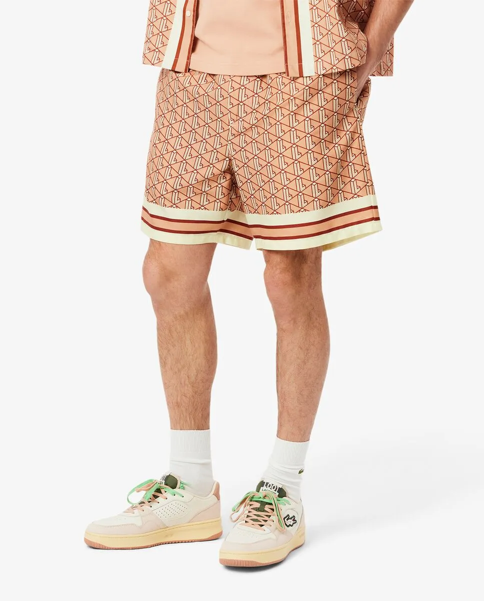 LACOSTE Lightweight Monogram Print Shorts Beige