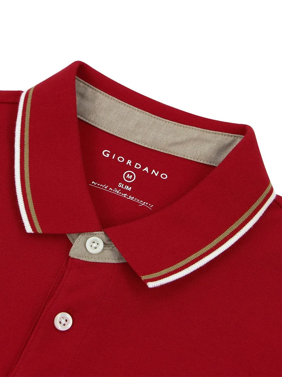 GIORDANO Men's Pique Deer Embroidery Bold Polo Haute Red