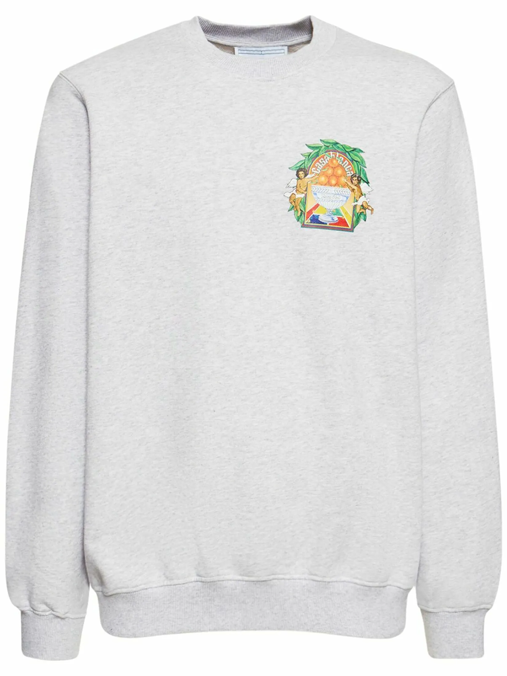 CASABLANCA TRIOMPHE D ORANGE PRINTED UNISEX SWEATSHIRT IN GREY MARLE LOOPBACK