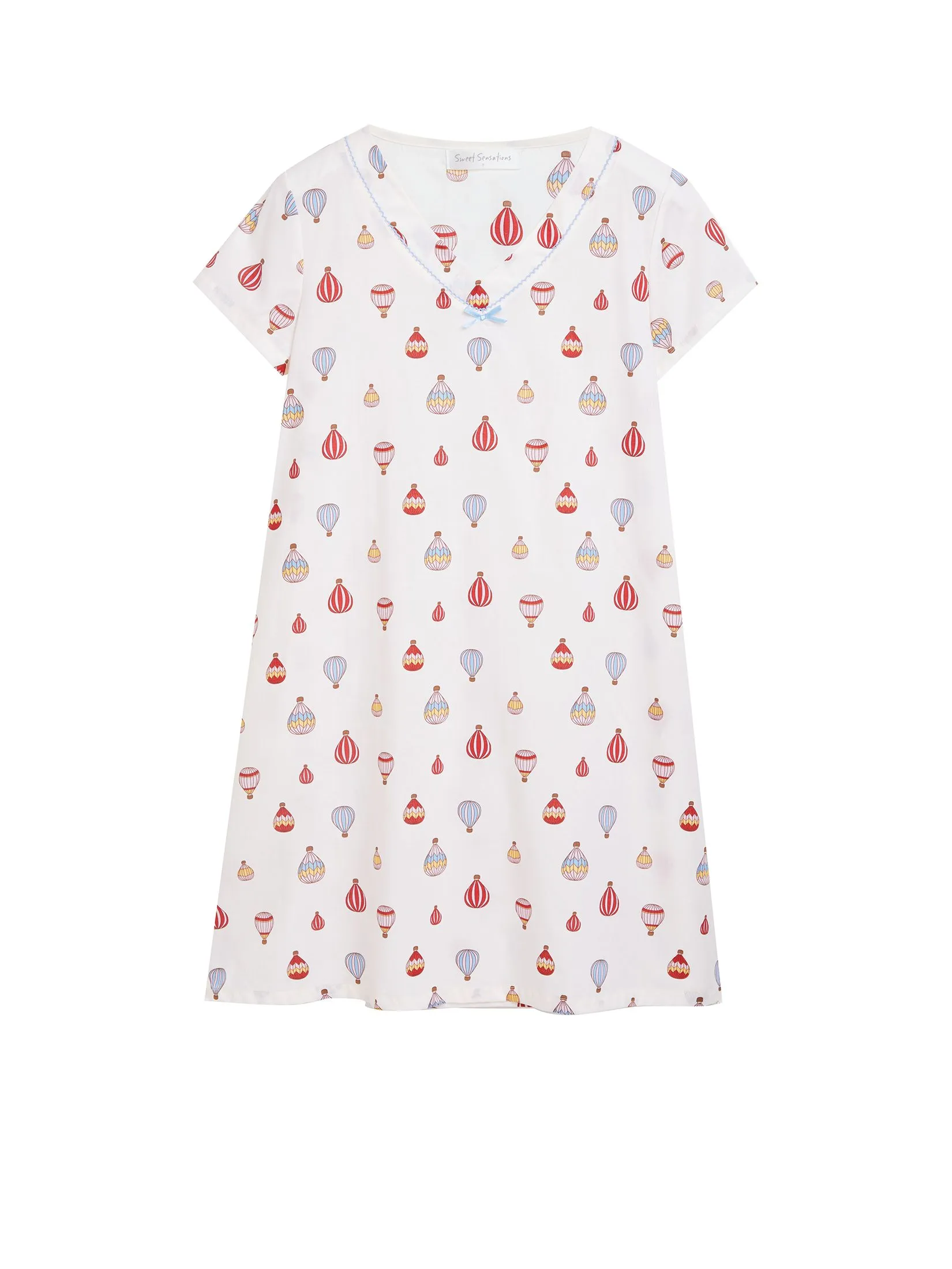 SWEET SENSATIONS Women Dress Sleepwear Short Sleeves V-Neck Off White