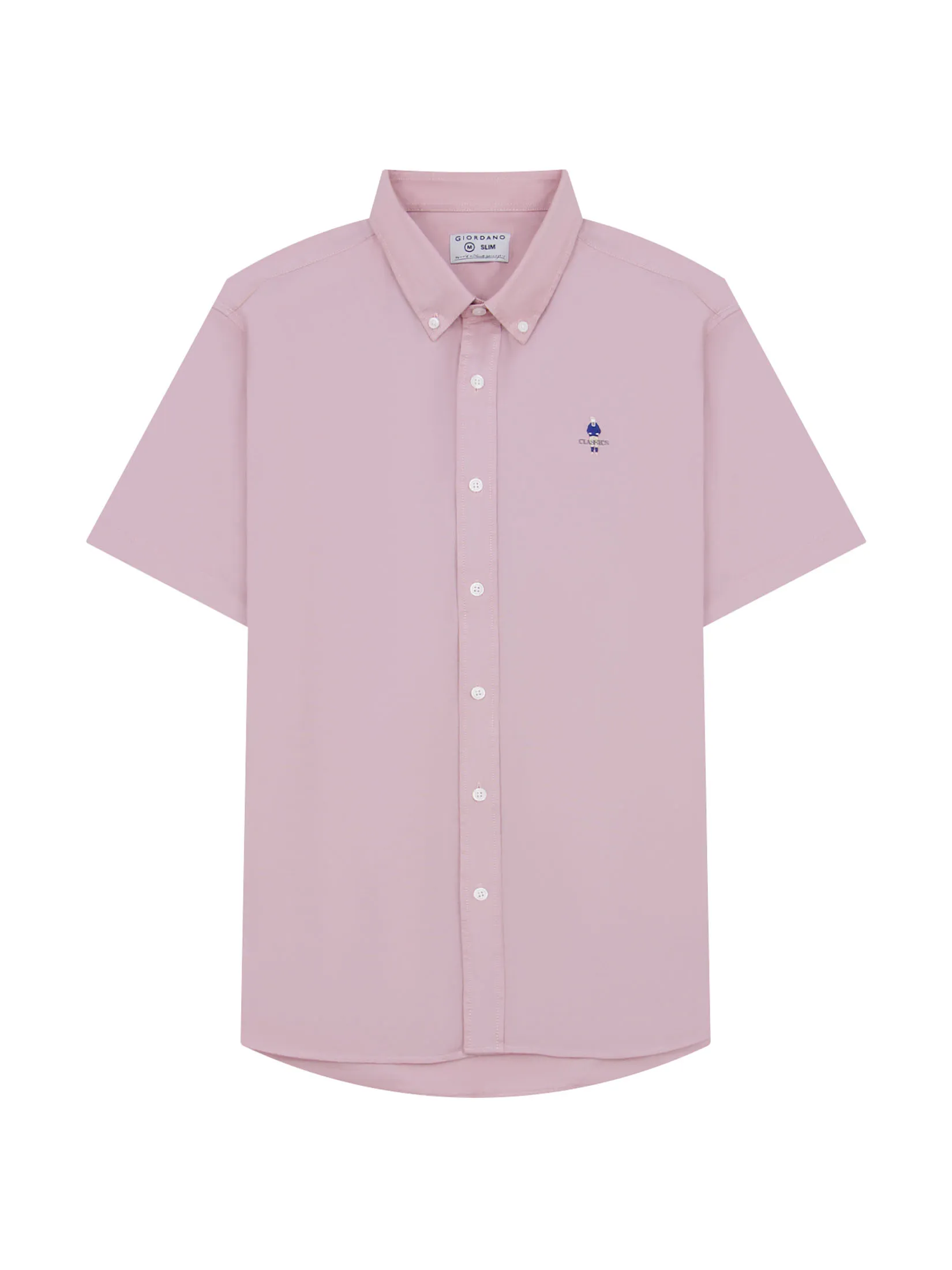 GIORDANO Men s Embroidery Stretch Oxford Shirts (Classic Man) Pink