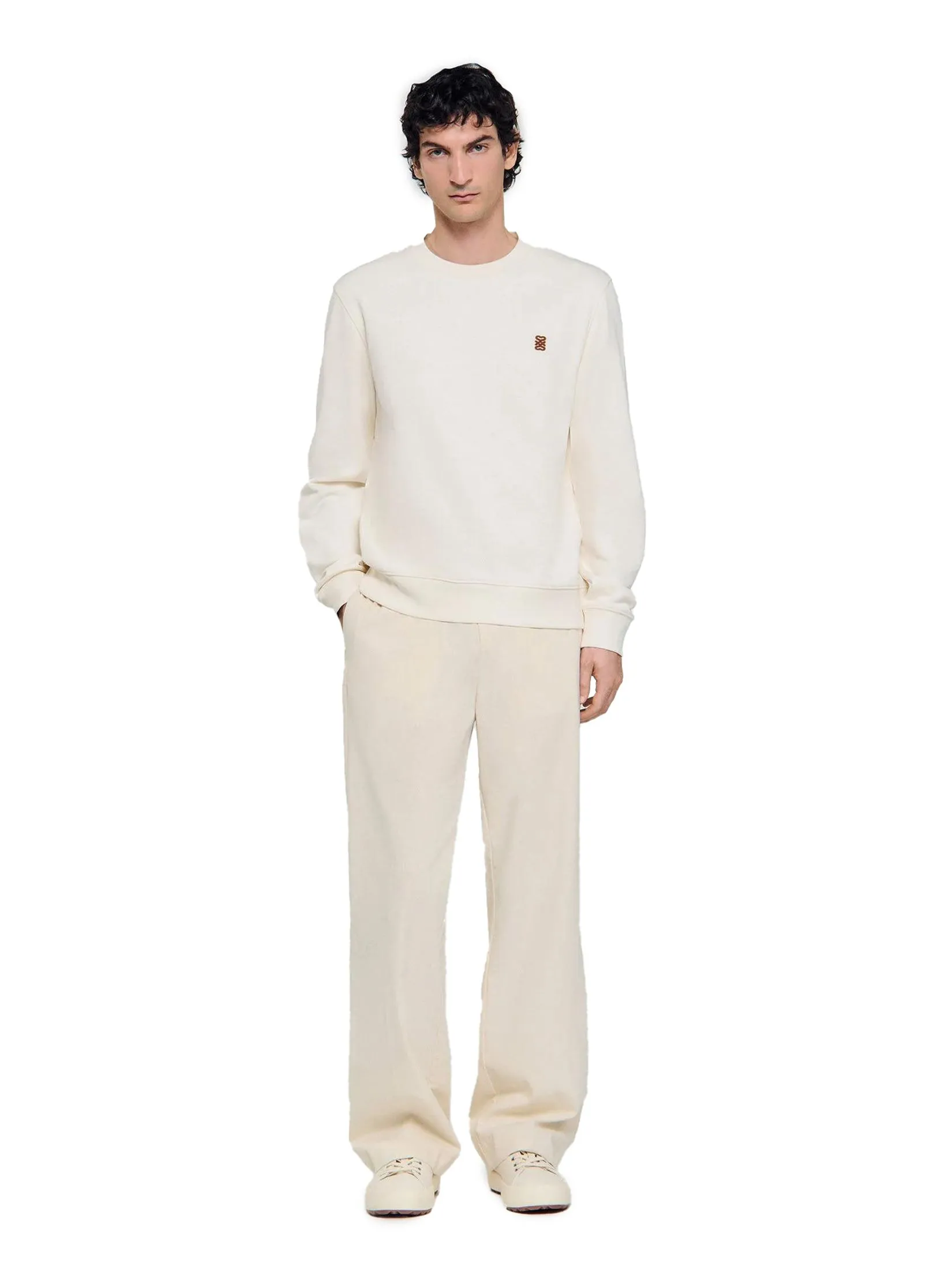 SANDRO Oversized Sweatshirt With Leather Patch Size - L