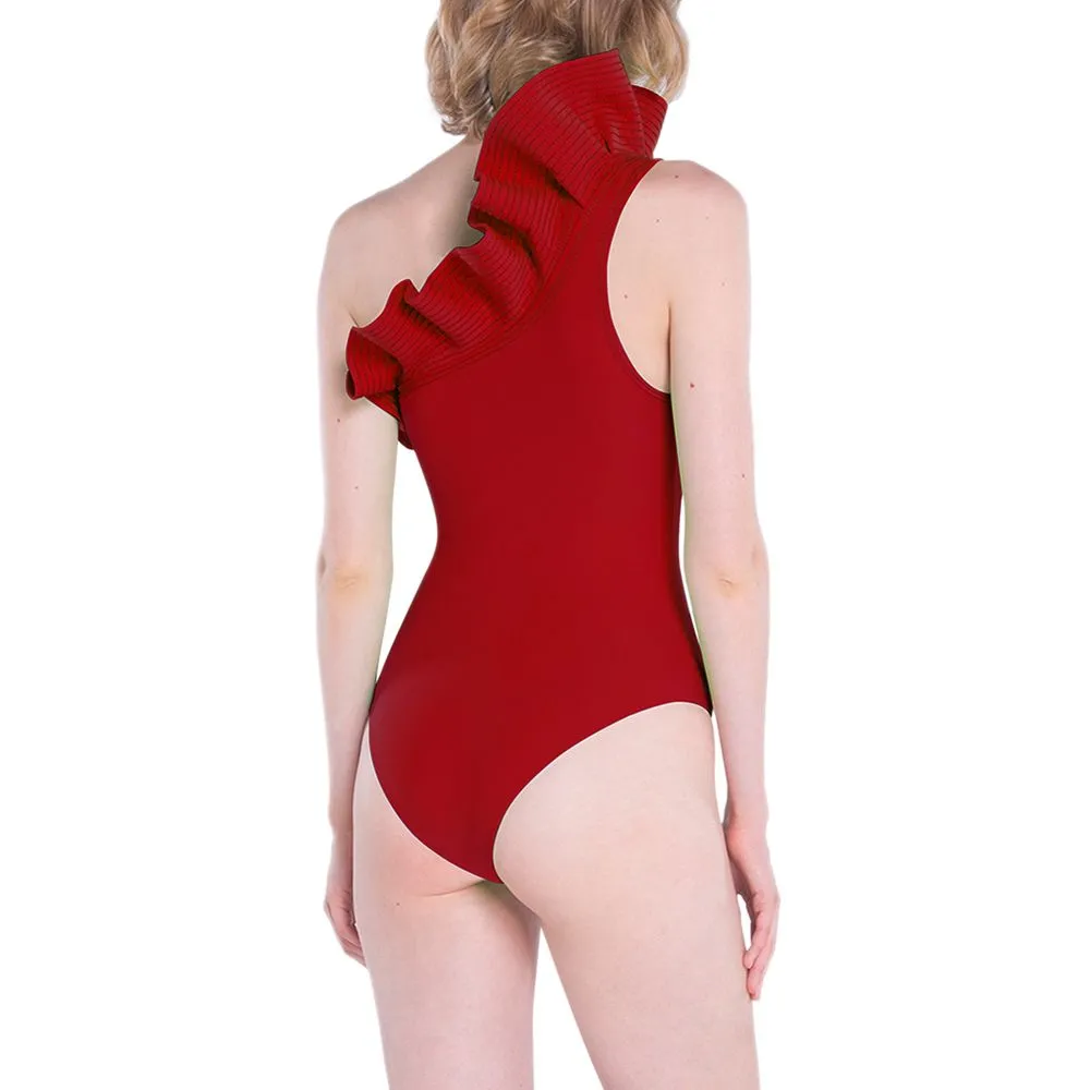 ANGELYS BALEK RED ONE SHOULDER WOMEN SWIMSUIT