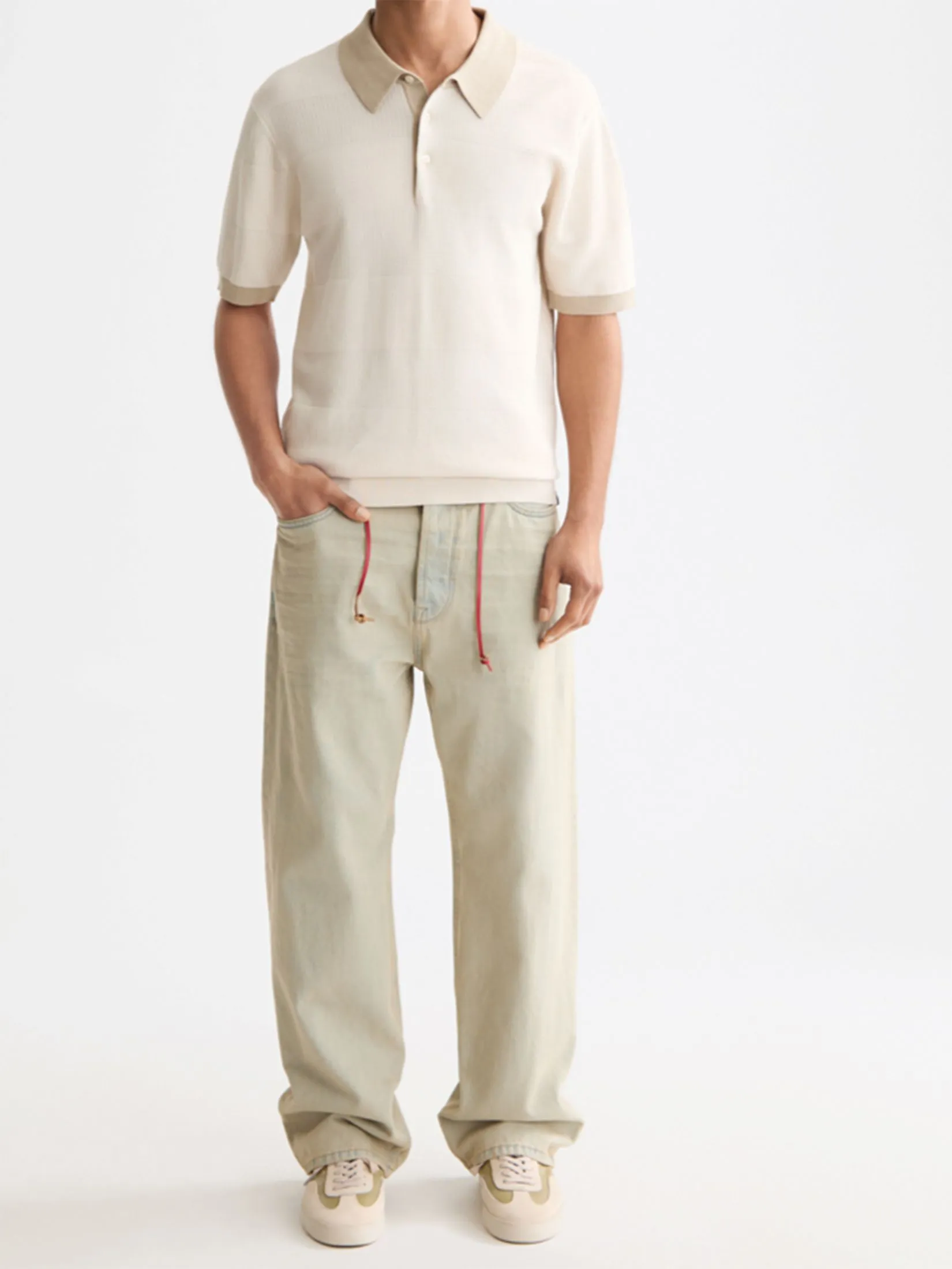 SCOTCH&SODA Men Polo Knitted Striped Light Beige