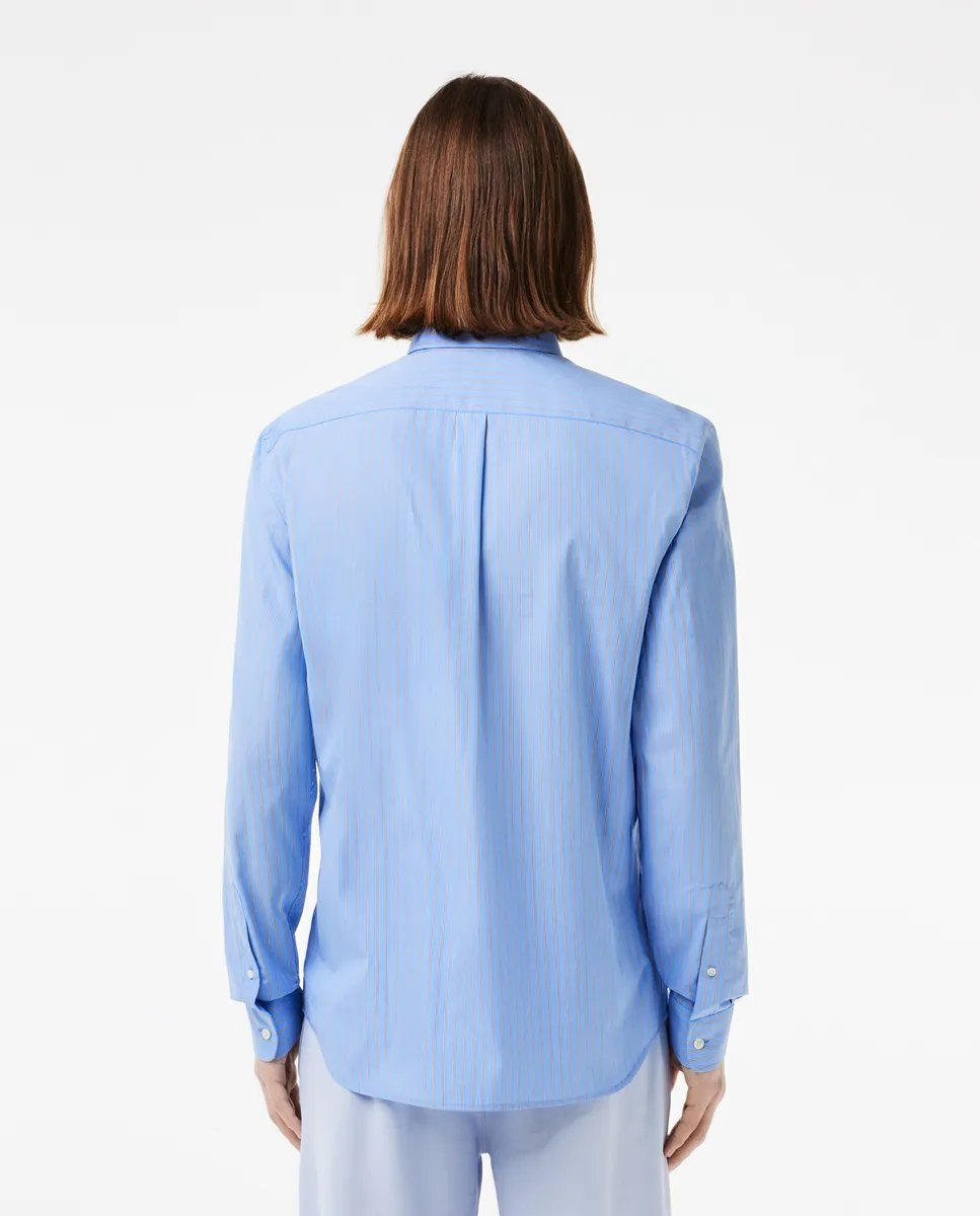 LACOSTE Striped Shirt With Badge Blue