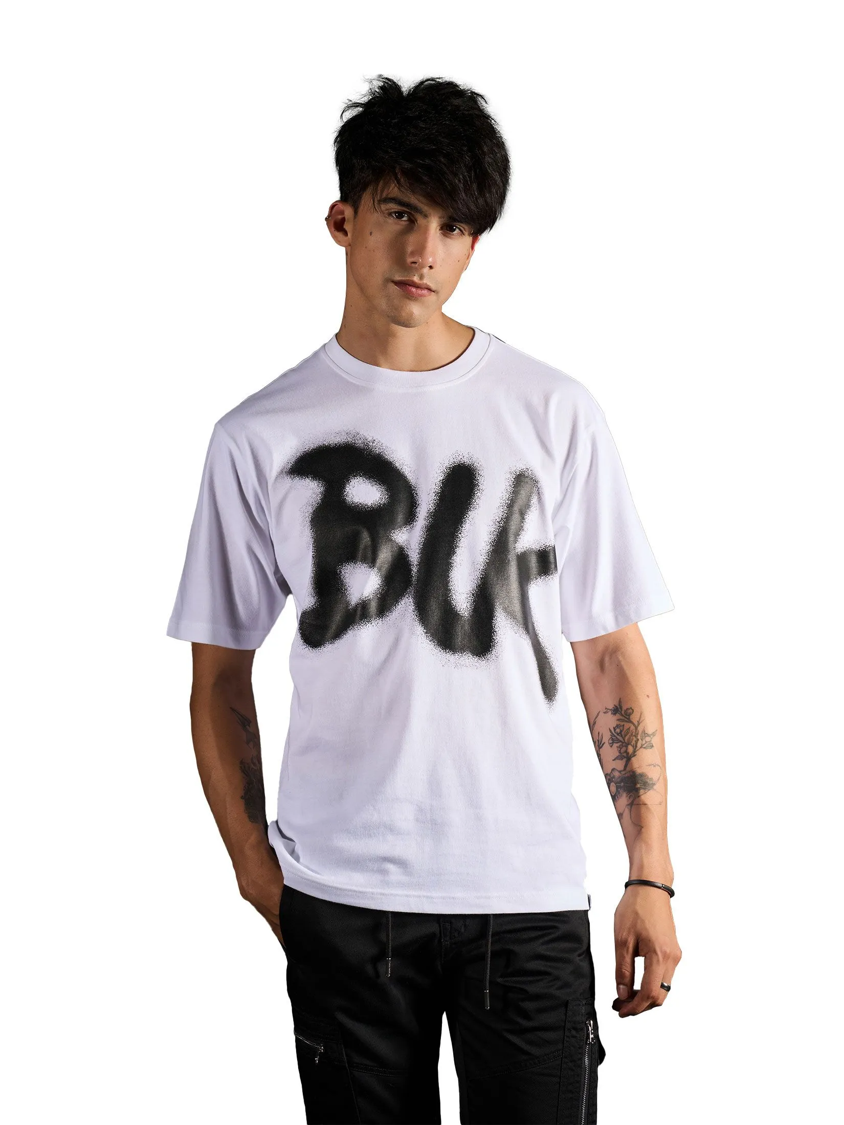 DAVIE JONES Men's T-Shirt Logo Print Oversized Fit White