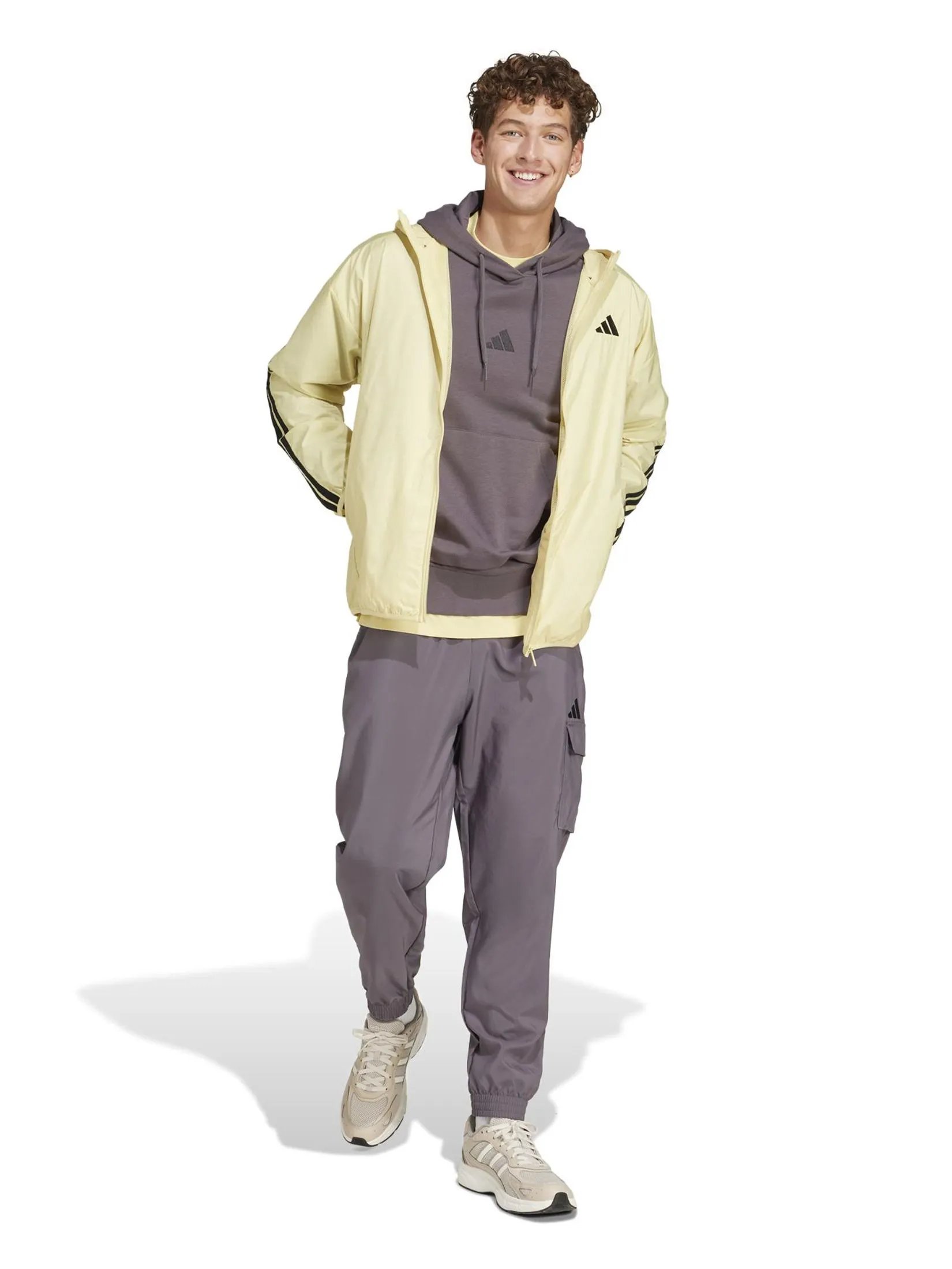 ADIDAS Men Cargo Joggers Essentials Small Logo Grey Strata / Black