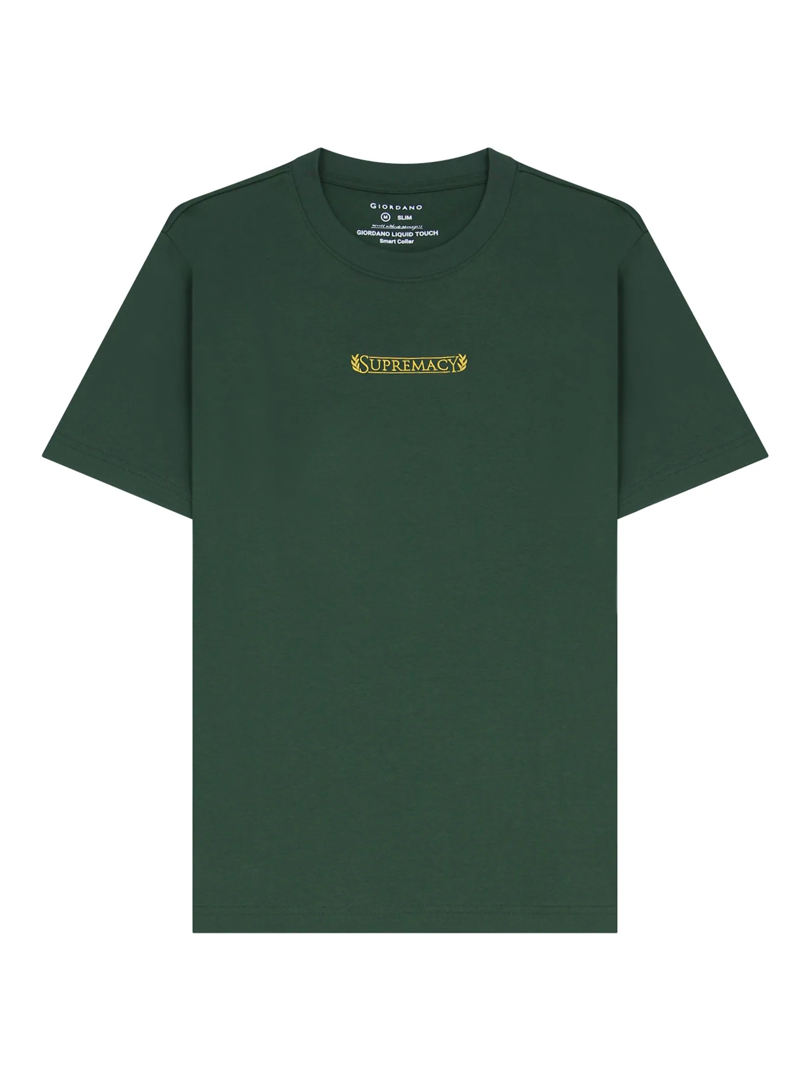 GIORDANO Men Liquid Touch Crew Neck Supremacy T-shirt (Smart Collar) Sycamore green
