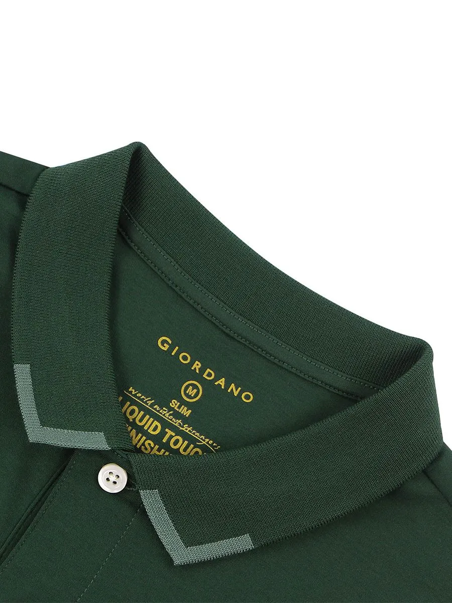 GIORDANO Men's Slim Fit Embroidery Bold Polo (Liquid Touch) Sycamore green