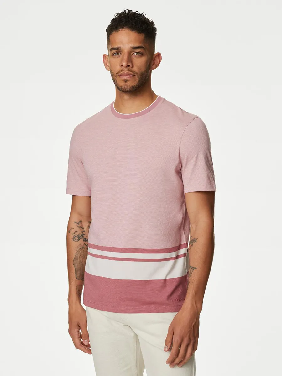 MARKS & SPENCER Men T-Shirt Short Sleeves Pure Cotton Striped
