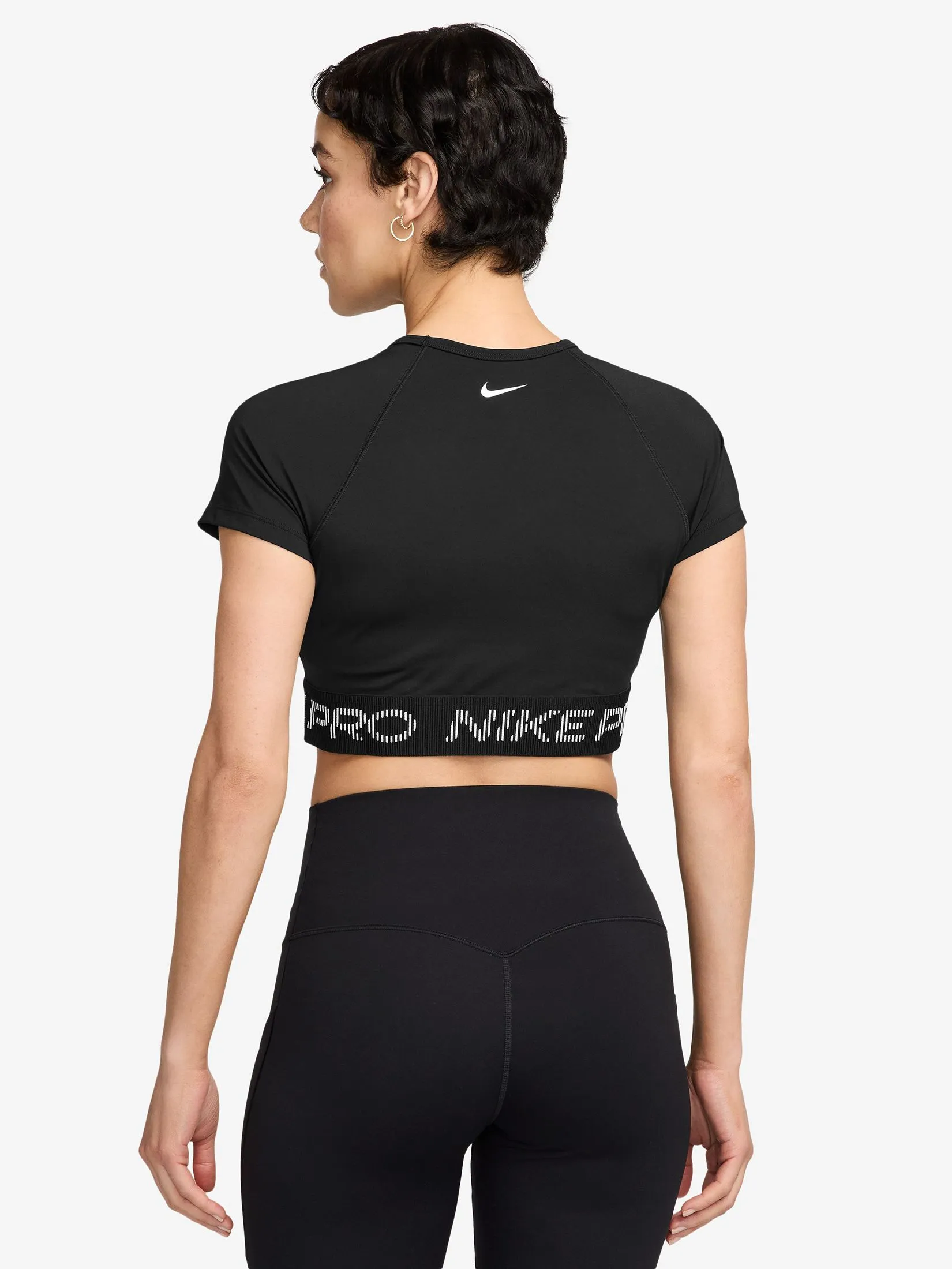 NIKE Women Top Cropped Pro Dri-Fit Graphic HV3674-010 Black/White/White