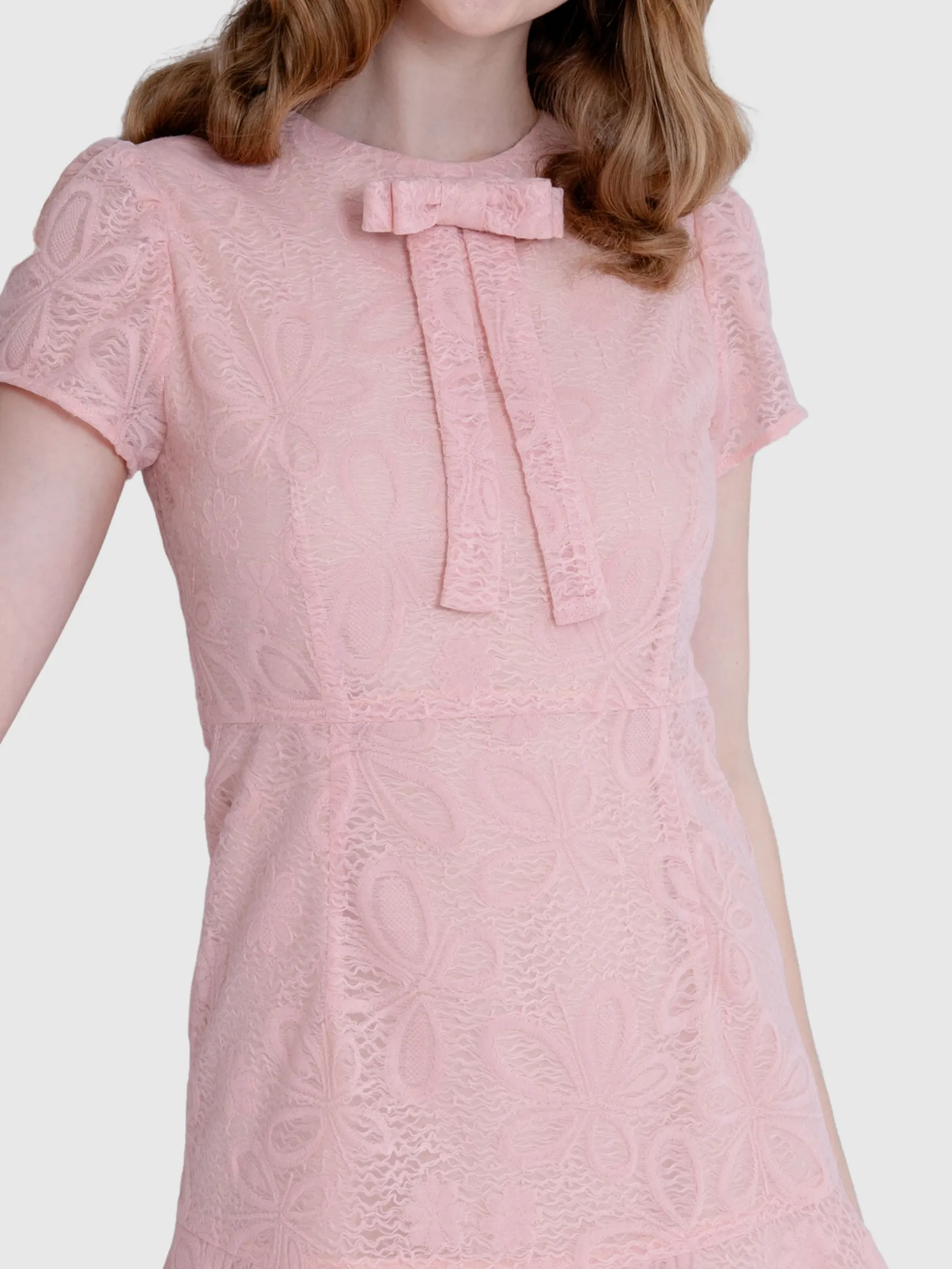 AMILA Women Dress Short Sleeves Rachel Lace Rose Red